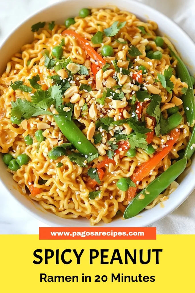 Looking for a delicious Spicy Peanut Ramen recipe? This easy ramen recipe combines vegetarian ramen noodles with a creamy peanut butter ramen soup for a comforting meal. In just 20 minutes, you can whip up this quick spicy noodle dish that’s packed with vibrant veggies and bold flavors. Perfect for busy weeknights! Save this recipe for an instant flavor boost! #SpicyPeanutRamen #EasyRamenRecipe #VegetarianNoodles #QuickNoodleDish