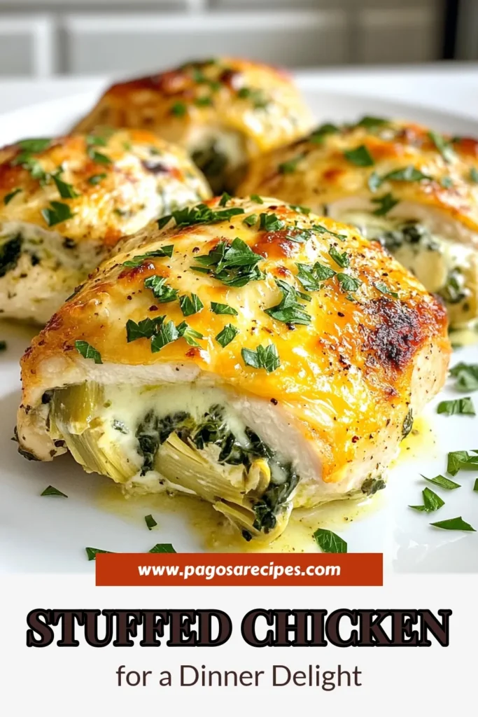 Savor the deliciousness of spinach artichoke stuffed chicken! This easy chicken recipe combines creamy spinach artichoke chicken filling with tender chicken breasts for a healthy dinner idea that your family will love. Perfectly baked and packed with flavor, this stuffed chicken breast recipe is sure to impress. Try it tonight for a satisfying meal! Save this recipe and make dinner memorable! #SpinachArtichokeStuffedChicken #EasyChickenRecipes #HealthyDinnerIdeas #StuffedChickenBreastRecipe