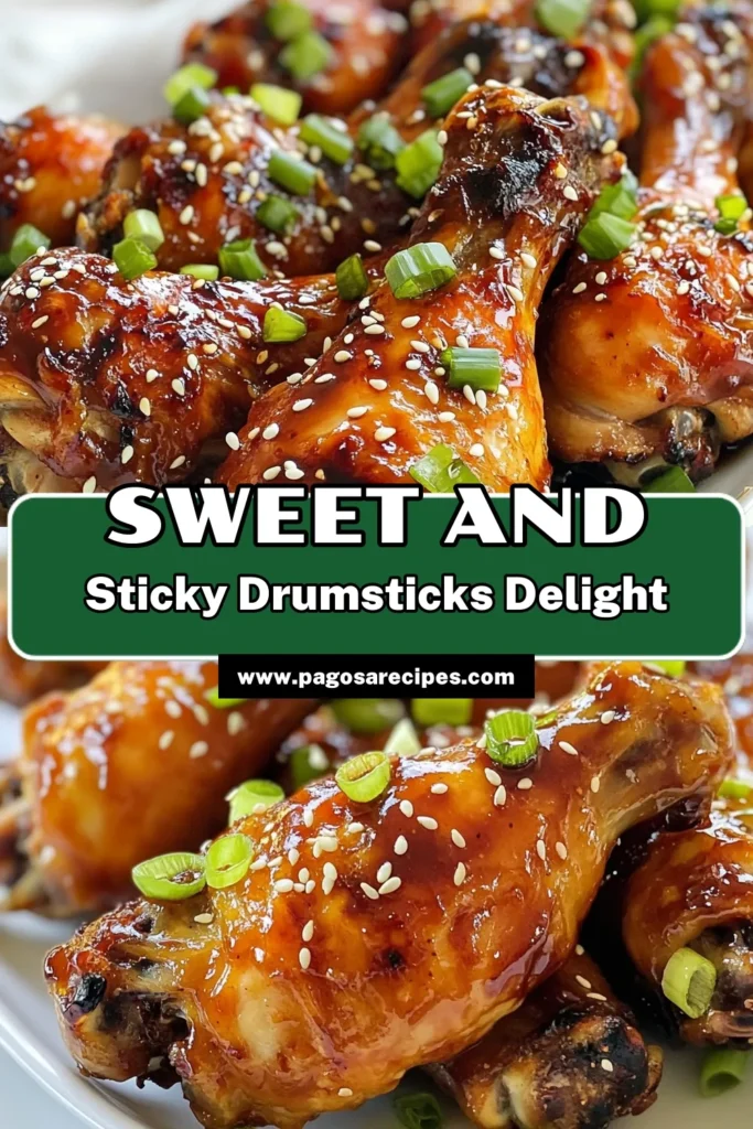 Enjoy a delicious twist on dinner with this Sweet Soy Glazed Chicken Drumsticks recipe! This easy chicken dinner recipe combines tender chicken drumsticks with a flavorful marinade for chicken, featuring soy sauce, honey, and ginger. Bake to perfection for a mouthwatering meal that your family will love. Try these baked chicken drumsticks tonight and impress everyone at the table! Save the recipe now! #ChickenDrumsticks #EasyDinner #GlazedChicken #RecipeIdeas