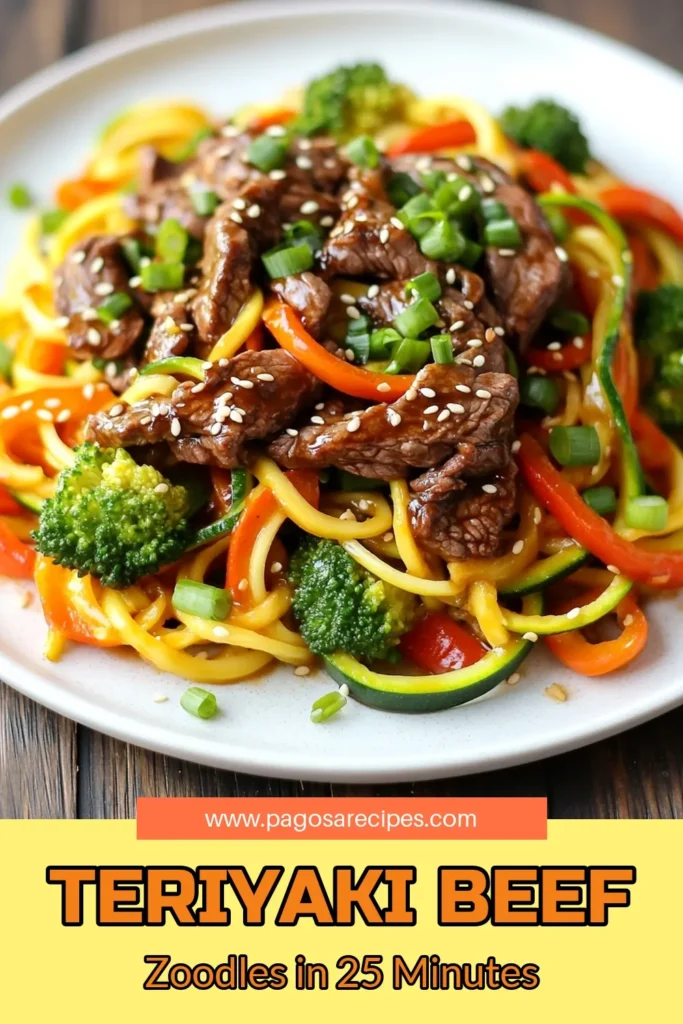Indulge in this delicious and easy Teriyaki Beef Zoodle Stir-Fry, a healthy beef stir-fry that's perfect for your low-carb lifestyle! Packed with vibrant veggies and flavorful zucchini noodles, this recipe is a must-try for zoodle recipes enthusiasts. Enjoy tender beef in a savory teriyaki sauce while keeping it nutritious. Click for the full recipe, save for later, and elevate your meal prep! #TeriyakiBeefStirFry #ZoodleRecipes #HealthyBeefStirFry #LowCarbTeriyaki