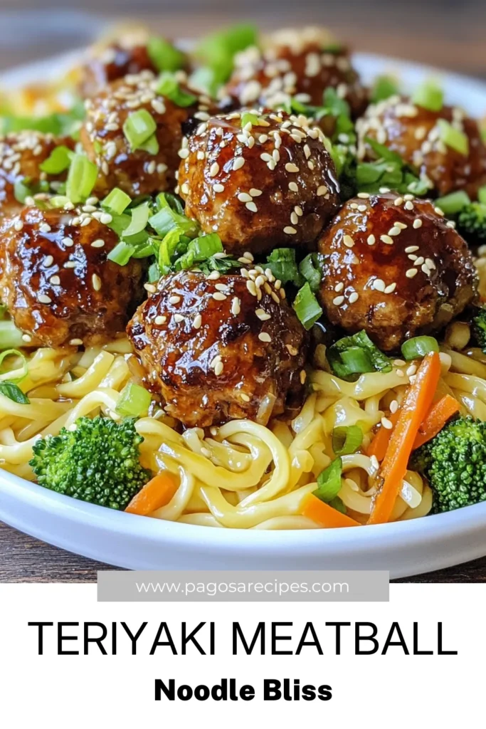 Looking for an easy weeknight dinner? Try this tasty Teriyaki Meatballs recipe featuring ground chicken noodles. This simple yet satisfying dish combines juicy meatballs and healthy veggies, creating a nutritious meal that everyone will love. Perfect for busy evenings, these easy teriyaki noodles bring flavor and fun to the table! Pin now for a quick dinner solution! #TeriyakiMeatballs #HealthyMeatballRecipes #QuickWeeknightDinner #EasyTeriyakiNoodles