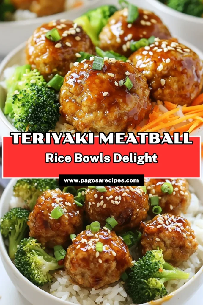 Discover the deliciousness of teriyaki meatballs with this easy teriyaki recipe! These homemade meatball rice bowls combine ground chicken, fresh veggies, and flavorful teriyaki sauce for a healthy meal prep. Perfect for those busy nights, this chicken rice bowl recipe is sure to impress. Get ready to elevate your dinner routine! Save this simple recipe to make your weeknight meals a breeze. #TeriyakiMeatballs #HealthyMealPrep #EasyTeriyakiRecipe #HomemadeMeatballRecipe