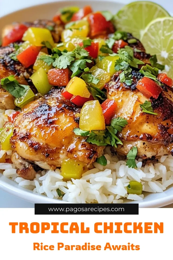 Discover the vibrant flavors of this Tropical Caribbean Chicken and Rice recipe! Packed with tender coconut milk chicken thighs, aromatic jasmine rice, and colorful bell peppers, it makes for a perfect easy chicken dinner recipe. This Caribbean chicken and rice dish is not only delicious but also a showstopper for any gathering. Try it today and bring tropical vibes to your dining table. Save this recipe to enjoy later! #CaribbeanChicken #TropicalRecipe #EasyDinner #CoconutMilkCooking