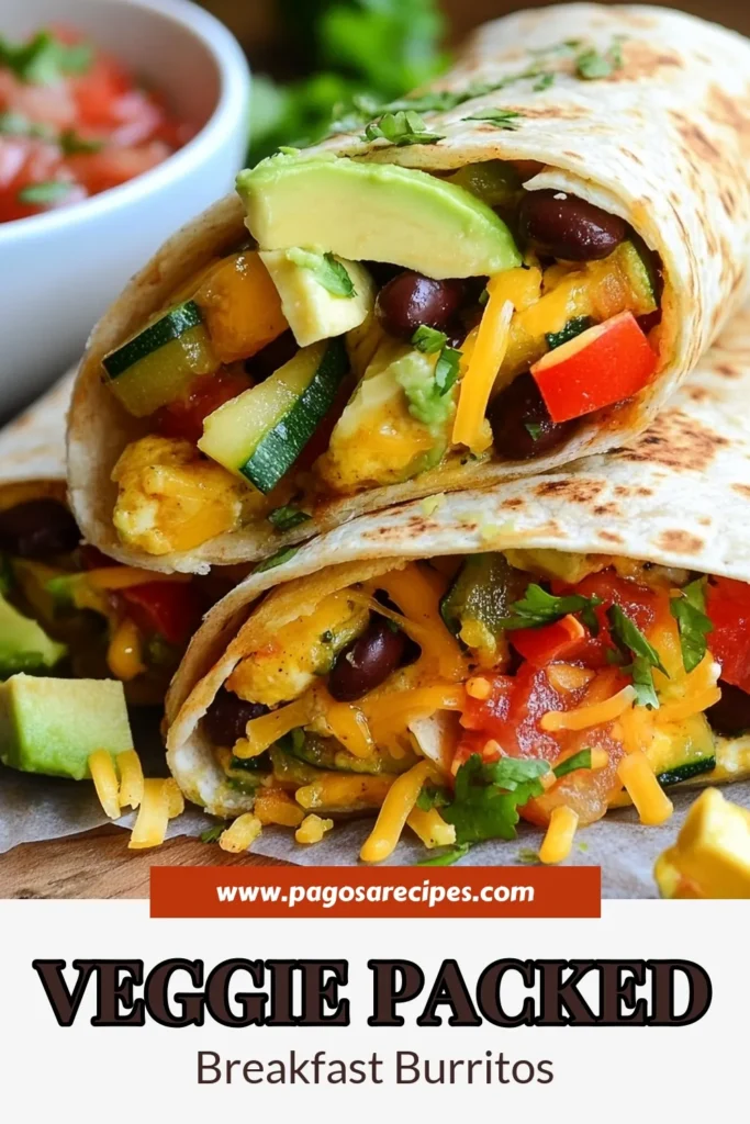 Start your day right with these delicious veggie breakfast burritos! Packed with wholesome ingredients, this healthy breakfast burrito recipe features scrambled eggs, black beans, and fresh veggies like bell peppers, spinach, and zucchini. Perfect for meal prep, these whole wheat burritos are a fantastic vegetarian breakfast idea everyone will love. Try this easy recipe today! #VeggieBreakfastBurritos #HealthyBreakfastBurritos #WholeWheatBurrito #VegetarianBreakfastIdeas