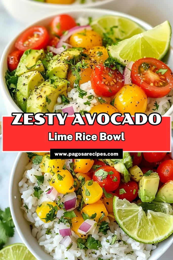 Create a delicious Avocado Lime Rice Bowl with this easy jasmine rice recipe! Packed with nutrients, this healthy rice bowl features creamy avocado, zesty lime, and fresh cilantro. Perfect for anyone seeking vegan avocado recipes, it's customizable and bursting with flavor. Try this mouthwatering dish tonight and impress your family! Save this recipe and enjoy the freshness in every bite! #AvocadoLimeRice #HealthyRiceBowl #VeganRecipes #JasmineRiceRecipe