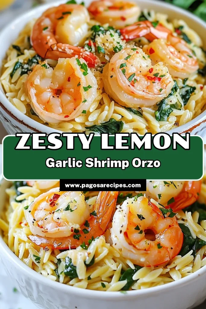 Looking for a delightful lemon garlic shrimp recipe? Try this Lemon Garlic Shrimp Orzo, featuring tender orzo pasta shrimp combined with flavorful garlic and fresh spinach. It’s a quick shrimp dinner ready in just 25 minutes, making it perfect for busy nights. Enjoy healthy shrimp recipes that everyone will love! Save this recipe for your next meal! #ShrimpDinner #QuickRecipes #HealthyEating #SeafoodLovers