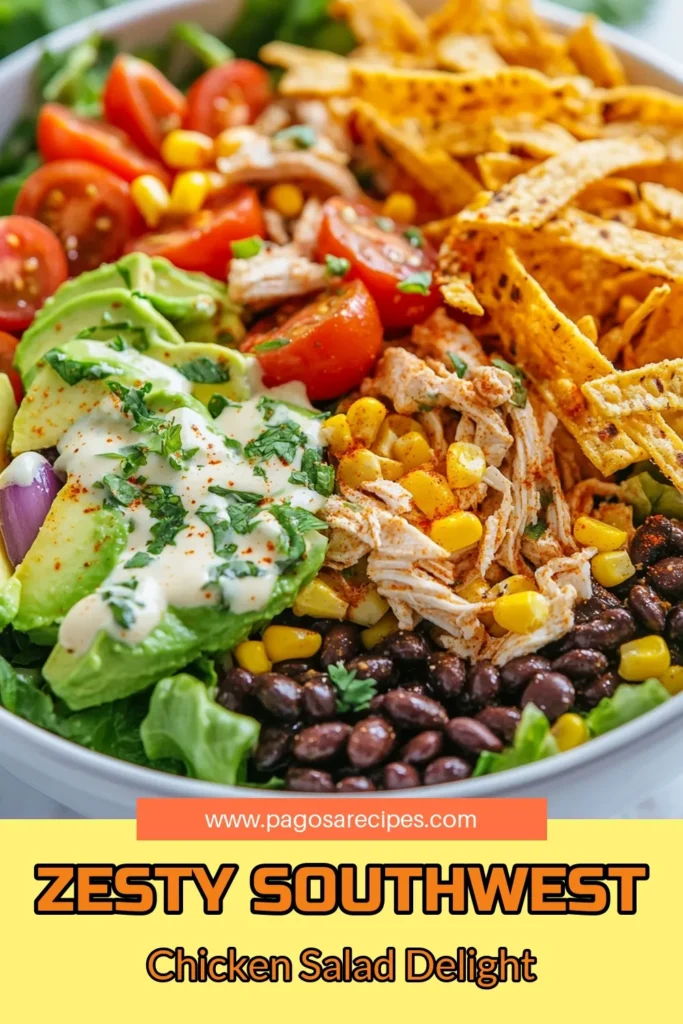 Discover the vibrant flavors of this Southwest Chicken Salad, a healthy chicken salad recipe bursting with color and nutrition. Perfect for lunch or dinner, this Mexican-inspired salad features shredded chicken, black beans, and fresh vegetables all tossed in a creamy lime dressing that elevates every bite. Ready in just 40 minutes, it’s a quick salad recipe that everyone will love. Try it today and add a zesty twist to your meals! #SouthwestChickenSalad #HealthyEating #MealPrep #SaladRecipe
