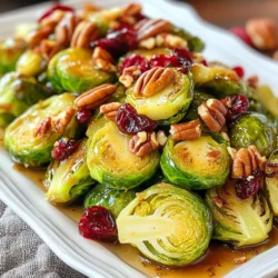 To make maple glazed Brussels sprouts, gather these items: - 1 pound Brussels sprouts, trimmed and halved - 2 tablespoons olive oil - 1/4 cup pure maple syrup - 1 tablespoon balsamic vinegar - 1 teaspoon Dijon mustard - Salt and pepper to taste - 1/4 cup pecans, roughly chopped - 1/4 cup dried cranberries If you don't have some ingredients, don't worry! Here are a few swaps you can try: - Use avocado oil instead of olive oil for a different taste. - Honey can replace maple syrup if you're okay with a non-vegan option. - For balsamic vinegar, red wine vinegar works in a pinch. - You can skip the Dijon mustard if you want a milder flavor. - Any nut, like walnuts, can replace pecans. - Raisins or fresh fruit can substitute dried cranberries. Fresh Brussels sprouts taste best for this recipe. They have a nice crunch and flavor. Frozen Brussels sprouts can work, but they might turn mushy. If you use frozen ones, thaw and dry them before cooking. This will help keep their texture crisp. Fresh is always my first choice, but frozen can save time when needed. {{ingredient_image_1}} Start by washing the Brussels sprouts. Trim the ends and cut them in half. This helps them cook evenly. Use fresh sprouts for the best taste. You can find them in many stores. Place the halved sprouts in a large bowl. Drizzle with olive oil, salt, and pepper. Toss them well until every piece is coated. This step adds flavor and helps with browning. Preheat your oven to 400°F (200°C). Spread the coated Brussels sprouts on a baking sheet. Make sure they sit in a single layer. This ensures they roast well. Roast them for 20 to 25 minutes. Stir halfway through to avoid burning. They should be tender and caramelized when done. The edges will get crispy, adding great texture. While the sprouts roast, you can make the maple glaze. In a small saucepan, combine maple syrup, balsamic vinegar, and Dijon mustard. Heat this mixture over medium heat. Stir it continuously for about 3 to 4 minutes. The glaze should warm and thicken slightly. This sweet and tangy flavor will enhance the sprouts. Once the Brussels sprouts are out of the oven, drizzle the glaze over them. Add chopped pecans and dried cranberries. Toss everything gently to mix well. Return them to the oven for another 5 minutes. This warms the glaze and toasts the pecans a bit. To get that nice caramelization, start with dry Brussels sprouts. After washing, dry them well. When you roast, use high heat. I like 400°F (200°C). This heat helps the sugars in the sprouts brown. Spread them out in one layer on the baking sheet. If they are too crowded, they will steam instead of roast. Stir them halfway through cooking to ensure even browning. Seasoning is key. Use good olive oil, salt, and pepper to coat the sprouts. This lets the flavors shine. Add the maple syrup glaze at the end. This keeps the glaze from burning. Remember to taste as you go. Adjust salt and pepper to your liking. A little Dijon mustard in the glaze adds a nice kick. Serve your Brussels sprouts on a large platter for a great look. Drizzle any extra glaze on top. Add more cranberries and pecans for color and crunch. You can also pair them with roasted meats or grains. Their sweet and savory flavor complements many dishes. Try them with grilled chicken or quinoa salad for a tasty meal. Pro Tips Choose Fresh Brussels Sprouts: Look for bright green, firm Brussels sprouts with no yellow leaves. Fresh sprouts will have a sweeter flavor and better texture. Adjust the Sweetness: Depending on your taste, feel free to adjust the amount of maple syrup in the glaze. You can also add a pinch of cayenne pepper for a spicy kick. Toast the Pecans: For extra flavor, toast the pecans in a dry skillet over medium heat for a few minutes before adding them to the dish. This will enhance their nuttiness. Make it a Meal: To turn this side dish into a main course, add cooked quinoa or farro, grilled chicken, or tofu, and toss everything together with the glaze. {{image_2}} You can boost the taste of maple glazed Brussels sprouts with spices. Try adding a pinch of cayenne pepper for heat. This spice adds a nice kick. If you prefer a warm flavor, use smoked paprika. It brings a smoky depth to the dish. You can also add garlic powder for a savory touch. These simple spices can change the whole dish. Feel free to swap out some ingredients for fun textures. Instead of pecans, use walnuts for a crunchier bite. They have a rich flavor that pairs well with maple. You can also try adding bacon bits for a savory twist. Cook them until crispy, then mix them in with the sprouts. If you like a chewy texture, add sunflower seeds. They give a nutty crunch that works great with the glaze. Seasonal vegetables can add variety to your dish. In fall, try adding butternut squash. Its sweetness matches the maple glaze well. In the spring, toss in asparagus for a fresh taste. It will add a nice green color and crunch. You can also mix in carrots for a pop of orange. These colorful veggies not only taste great but also look beautiful on the plate. Once you enjoy your maple glazed Brussels sprouts, store any leftovers in an airtight container. Place the container in the fridge. They will stay fresh for up to three days. If you want them to last longer, consider freezing them. To reheat, you can use the oven or microwave. For the oven, preheat it to 350°F (175°C). Place the Brussels sprouts on a baking sheet and heat for about 10-15 minutes. This keeps them crispy. For the microwave, place them in a bowl and cover with a damp paper towel. Heat in short bursts until warm, about 1-2 minutes. If you want to freeze your Brussels sprouts, start by blanching them. Cook them in boiling water for 3 minutes, then plunge them in ice water to stop cooking. Drain and dry them well. Place in a freezer bag, remove as much air as possible, and seal. They can last up to 6 months in the freezer. When you're ready to use them, thaw in the fridge overnight or cook from frozen. To make maple glazed Brussels sprouts vegan, swap out the Dijon mustard for a vegan option. Most Dijon mustards are already vegan, but it's good to check the label. You can also use coconut oil instead of olive oil for a different flavor. This dish stays delicious and plant-based with these small changes. Yes, you can prepare Brussels sprouts ahead of time. Trim and halve the sprouts, then store them in the fridge for up to two days. Just remember to toss them with olive oil, salt, and pepper right before roasting to keep them fresh. You can also make the maple glaze in advance. Just warm it up before drizzling over the roasted sprouts. Maple glazed Brussels sprouts pair well with many dishes. They make a great side for roasted meats like chicken or pork. You can also serve them with quinoa or rice for a tasty vegetarian meal. If you want a festive touch, serve them alongside holiday dishes like turkey or ham. The sweet glaze complements rich flavors very well. This guide covered everything about making maple-glazed Brussels sprouts. You learned what ingredients to use and how to prepare them. I shared tips for roasting and achieving perfect caramelization. You can also explore variations and serving suggestions to make them special. Brussels sprouts are versatile and tasty. With these steps, you can enjoy this dish in many ways. Now, go ahead and make your own version!