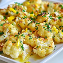 For Garlic Lemon Roasted Cauliflower, you need: - 1 large head of cauliflower, cut into florets - 4 cloves of garlic, minced - 3 tablespoons olive oil - Zest of 1 lemon - Juice of 1 lemon - 1 teaspoon smoked paprika - 1 teaspoon salt - Β½ teaspoon black pepper - 2 tablespoons fresh parsley, chopped (for garnish) These ingredients work together to create a bright and tasty dish. The garlic adds depth, while the lemon brings freshness. Smoked paprika gives a nice kick and color. You can swap some ingredients if needed. Use garlic powder instead of fresh garlic for a milder taste. Avocado oil works well in place of olive oil, giving a different flavor. If you donβt have smoked paprika, regular paprika can do the job. For a bit more zing, add a pinch of cayenne or red pepper flakes. Fresh ingredients make a big difference in this dish. Fresh cauliflower has a crisp texture and sweet flavor. Fresh garlic packs a punch and garlic's oil helps to infuse flavor into the cauliflower. Using fresh herbs, like parsley, adds a pop of color and brightness. Always aim for quality ingredients to ensure your dish shines. {{ingredient_image_1}} Start with a large head of cauliflower. Cut it into small florets. Make sure they are about the same size. This helps them cook evenly. Rinse the florets under cold water. Pat them dry with a clean towel. Removing excess water helps the marinade stick better. In a big mixing bowl, combine four minced garlic cloves, three tablespoons of olive oil, lemon zest, and lemon juice. Add one teaspoon of smoked paprika, one teaspoon of salt, and half a teaspoon of black pepper. Mix everything well. This marinade adds a bright and zesty flavor to the cauliflower. Preheat your oven to 425Β°F (220Β°C). Add the cauliflower florets to the marinade. Toss them well until they are coated. Spread the florets on a lined baking sheet. Make sure they are in a single layer. Roast them for 25 to 30 minutes. Stir them halfway through to ensure even cooking. When they turn golden brown and are tender, they are ready. After roasting, let them cool for a few minutes. Sprinkle with fresh chopped parsley before serving. To get the best roasted cauliflower, start with the right oven temperature. Preheat your oven to 425Β°F (220Β°C). This high heat helps the cauliflower brown nicely. Cut your cauliflower into even florets. This helps them cook at the same rate. Spread them out on the baking sheet. Make sure they are in a single layer. This keeps them from steaming each other. Stir halfway through cooking for even browning. Garlic and lemon are key flavors here. They bring brightness and depth. Donβt skip the smoked paprika; it adds a nice, warm touch. You can also add a pinch of red pepper flakes for heat. If you want to switch things up, try adding some cheese. A sprinkle of Parmesan before roasting can elevate the dish. Fresh herbs like thyme or rosemary can also enhance flavor. Serve this dish as a side for any main course. It pairs well with fish, chicken, or steak. You can also serve it on a bed of grains like quinoa or rice. For a fun twist, toss it with pasta for a hearty meal. Garnish with fresh parsley to add color and freshness. This dish looks great on any table and tastes even better! Pro Tips Roasting Time: Keep an eye on the cauliflower during roasting to prevent burning. Every oven is different, so check for doneness around 20 minutes. Flavor Boost: Add a pinch of red pepper flakes to the marinade for a spicy kick that complements the garlic and lemon. Texture Tip: For extra crispiness, broil the cauliflower for the last 2-3 minutes of cooking. Just be sure to watch it closely! Serving Suggestions: This roasted cauliflower pairs well with tahini sauce or a yogurt dip for added creaminess and flavor. {{image_2}} You can add more flavor to your garlic lemon roasted cauliflower. Try adding different spices. If you want a kick, use cayenne pepper or chili flakes. For a smoky taste, add extra smoked paprika. You can also try cumin or curry powder for a unique twist. These spices can make the dish pop and surprise your taste buds. This recipe is already vegan and gluten-free. You can adjust it easily if needed. Use extra virgin olive oil for a richer flavor. Use fresh herbs like rosemary or thyme instead of parsley for a fresh taste. You can also add a splash of balsamic vinegar for an interesting touch. These options help keep the dish light and healthy. You can mix in other vegetables with the cauliflower. Broccoli or Brussels sprouts work well. Cut them into similar-sized pieces so they roast evenly. Carrots or bell peppers can add color and sweetness. Just be sure to adjust the cooking time if you add larger pieces. This way, you create a colorful and tasty vegetable medley. After you enjoy your garlic lemon roasted cauliflower, store leftovers in a tight container. Make sure to let it cool first. Keep the container in the fridge. It will stay fresh for up to three days. To reheat, use an oven or a microwave. If you use the oven, preheat it to 350Β°F (175Β°C). Spread the cauliflower on a baking sheet. Heat for about 10-15 minutes. This keeps it crispy. If you microwave, heat in 30-second bursts. Stir between each burst. You can freeze garlic lemon roasted cauliflower, but it might lose some crunch. Let the cauliflower cool completely. Place it in a freezer bag or container. Remove as much air as possible. It can stay in the freezer for up to three months. When you're ready to eat, thaw it in the fridge overnight. Reheat as mentioned above. Yes, you can use frozen cauliflower. Just thaw it first. Pat it dry with a towel to remove extra moisture. This helps the cauliflower roast well. Frozen florets may not get as crispy as fresh ones. However, they still taste great with the garlic and lemon. To add some heat, you can include red pepper flakes. Start with a pinch and adjust to your taste. You might also use a dash of hot sauce in the marinade. Another option is to add diced jalapeΓ±os to the mix. These changes will give your dish a nice kick. Garlic lemon roasted cauliflower pairs well with many dishes. It goes great with grilled chicken or fish. You can also serve it alongside rice or quinoa for a wholesome meal. For a vegetarian option, try it with lentils or chickpeas. The flavors complement each other nicely, making your meal balanced and tasty. Cauliflower is a versatile ingredient. We explored key ingredients, substitutions, and the importance of freshness. I showed you simple steps for prepping, marinating, and roasting it to perfection. With tips for flavor and serving suggestions, you can truly enhance your dish. We also discussed fun variations and proper storage to keep leftovers fresh. Use frozen cauliflower if needed, spice it up, and pair it with your favorites. Enjoy your cooking journey with cauliflower! It's all about making delicious meals with ease.