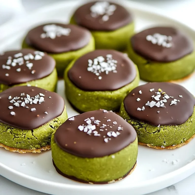 - 1 cup unsalted butter, softened - 1/2 cup powdered sugar - 2 cups all-purpose flour - 2 tablespoons culinary grade matcha powder - 1/4 teaspoon salt - 1/2 teaspoon vanilla extract - 1 cup dark chocolate chips - Sea salt flakes for garnish (optional) - Types of chocolate: milk, white - Additional flavorings: almond extract, citrus zest Matcha gives you a boost. It has high levels of antioxidants. Antioxidants fight free radicals in your body. These free radicals can cause damage and aging. Matcha may enhance your mood and focus. It contains L-theanine, which can help calm your mind. Drinking matcha can also boost your metabolism. This helps with weight management. Adding matcha to your diet is simple. You can enjoy it in drinks, desserts, or baked goods. It’s a tasty way to gain health benefits. {{ingredient_image_1}} Creaming the butter and sugar Start by softening one cup of unsalted butter. Add half a cup of powdered sugar to the bowl. Mix them until the mixture is light and fluffy. This step is key for a good texture. It helps the cookies rise nicely. Incorporating matcha and flour Next, add two tablespoons of culinary grade matcha powder. Mix this in well. Then, add one-fourth teaspoon of salt and half a teaspoon of vanilla extract. After that, gradually sift in two cups of all-purpose flour. Use a spatula to fold it in gently until you form a soft dough. Rolling out the dough and cutting shapes On a floured surface, roll out the dough to about one-fourth inch thick. Use a cookie cutter to create fun shapes. You can make squares, circles, or even stars. Place the cut-out shapes on a baking sheet lined with parchment paper. Baking time and tips for doneness Preheat your oven to 350°F (175°C). Bake the cookies for 12 to 15 minutes. Look for lightly golden edges. It’s important not to overbake; you want them just right. Once done, let them cool completely on a wire rack. Melting chocolate correctly While the cookies cool, it's time to melt one cup of dark chocolate chips. Use a microwave-safe bowl. Heat the chocolate in 30-second bursts, stirring in between. This method helps avoid burning. Stop when the chocolate is smooth. Dipping technique and excess removal Dip half of each cooled cookie into the melted chocolate. Gently shake off any excess chocolate. This gives a nice, even coating. Place the dipped cookies back on the parchment paper. If you like, sprinkle sea salt flakes on top before the chocolate hardens. To achieve the best texture, chilling the dough is key. When you chill the dough for at least 30 minutes, it firms up. This helps keep the shape during baking. Without chilling, the cookies may spread too much and lose their shape. To prevent spreading, roll the dough to a thickness of 1/4 inch. If your cookies still spread, check your oven temperature with a thermometer. An oven that is too hot can lead to flat cookies. Add a creative touch with garnishes. You can sprinkle sea salt flakes on the chocolate before it sets. This adds a nice contrast to the sweet chocolate. For serving, arrange the cookies on a colorful platter. You can place a small bowl of matcha next to them for a fun dipping option. This not only looks great but adds an interactive element to your treat. One mistake to watch for is overmixing the dough. Mix just until combined to keep the cookies tender. If you overmix, the cookies might turn out tough. Another mistake is using the wrong oven temperature. If your oven runs hot, the cookies may bake too fast. Always preheat your oven and use an oven thermometer for the best results. Pro Tips Chill the Dough: For cleaner, sharper edges on your cookies, chill the dough for about 30 minutes before rolling it out. This helps maintain their shape during baking. Use Quality Chocolate: The flavor of your cookies depends heavily on the chocolate you use. Choose high-quality dark chocolate chips for the best taste. Experiment with Matcha: If you love matcha, feel free to adjust the amount in the recipe to suit your taste. Start with an additional teaspoon to intensify the flavor. Presentation Matters: To elevate your cookies, consider drizzling extra melted chocolate on top or adding colorful sprinkles for a festive touch. {{image_2}} You can change the taste of your chocolate dipped matcha shortbread easily. Adding citrus zest can brighten the flavors. Lemon or orange zest gives a fresh, zesty kick. Just mix in a teaspoon of zest with the matcha for a fun twist. Using different types of matcha also makes a big difference. Culinary grade matcha is great, but you can try premium matcha for a richer flavor. This can elevate your cookies and impress your friends. If you need gluten-free options, you can use alternative flours. Almond flour or oat flour works well. Just remember to adjust the amount, as these flours absorb more moisture. For vegan adaptations, swap out butter for coconut oil or vegan butter. This change keeps the shortbread rich and tasty without dairy. You can also use a flaxseed egg to help bind the dough. Holiday-themed cut-outs can make your cookies festive. Use cookie cutters in fun shapes like stars or trees. Decorate them with colored icing for a cheerful look. Pairing with seasonal accompaniments adds a lovely touch. Fresh fruits like strawberries or raspberries work well. Serve your cookies with a side of seasonal fruit for a tasty treat. To keep your cookies fresh, store them in an airtight container. This will help keep moisture out. Choose a container that fits the cookies without cramming them. You can also use wax paper between layers to avoid sticking. To freeze unbaked dough, wrap it tightly in plastic wrap. Then, place it in a freezer bag. This way, you can bake fresh cookies anytime! For baked cookies, let them cool completely, then layer them in a container with parchment paper. This keeps their texture intact. At room temperature, these cookies stay fresh for about one week. Look for signs of spoilage, like a change in smell or texture. If they feel dry or crumbly, it’s time to toss them. Enjoy your cookies while they're at their best! Matcha is a green tea powder. It comes from ground tea leaves. This powder has a bright green color and a unique flavor. You can find matcha in many recipes, especially in sweets. It adds both taste and a lovely color to your dishes. In baking, matcha works well in cookies, cakes, and even muffins. You can mix it into your batter or dough. It pairs nicely with chocolate and vanilla. Matcha also offers health benefits, making it a fun choice for tasty treats. Yes, you can make these cookies ahead of time. The dough can be prepared and stored in the fridge for up to three days. This way, you can bake them fresh when you're ready. You can also freeze the dough. Just wrap it tightly in plastic wrap. When you want to bake, let it thaw in the fridge overnight before rolling it out. If you bake the cookies in advance, store them in an airtight container. They will stay fresh for about a week. For longer storage, you can freeze the baked cookies too. Just remember to separate layers with parchment paper. I recommend using dark chocolate for dipping your cookies. Dark chocolate gives a rich flavor that compliments matcha well. You can also use milk chocolate if you prefer a sweeter taste. White chocolate is another option, but it will change the flavor profile. When melting chocolate, make sure to use high-quality chocolate chips. They melt smoothly and coat the cookies nicely. Avoid using chocolate bars that have additives, as they may not melt evenly. This blog covered a delightful recipe for Chocolate Dipped Matcha Shortbread. You learned about the key ingredients, like butter and matcha, and their nutritional perks. The baking steps guide you in making perfect cookies, while tips help you avoid common mistakes. Remember, creativity matters in flavors or decorations. Lastly, proper storage keeps your cookies fresh. I hope you enjoy making these tasty treats!