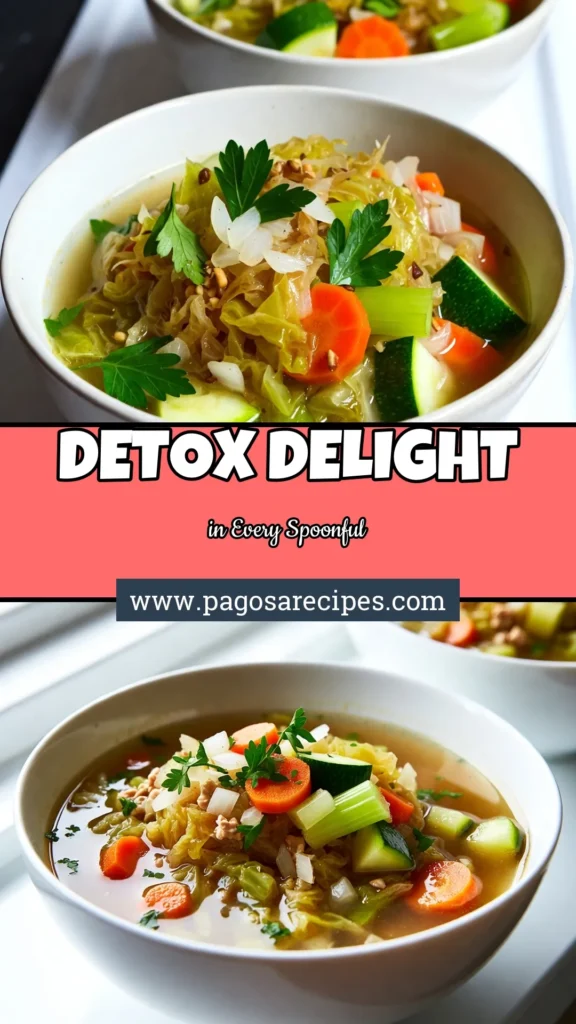 Discover the perfect Cleansing Cabbage Detox Soup to rejuvenate your body! This easy vegetable soup recipe is packed with nutrients and flavor, featuring low-sodium detox recipes that promote health. Loaded with fresh veggies like cabbage, carrots, and zucchini, this detox vegetable soup is a must-try for anyone seeking healthy cabbage recipes. Click to learn how to make this delicious dish today! #DetoxSoup #HealthyRecipes #CabbageSoup #VegetableSoup