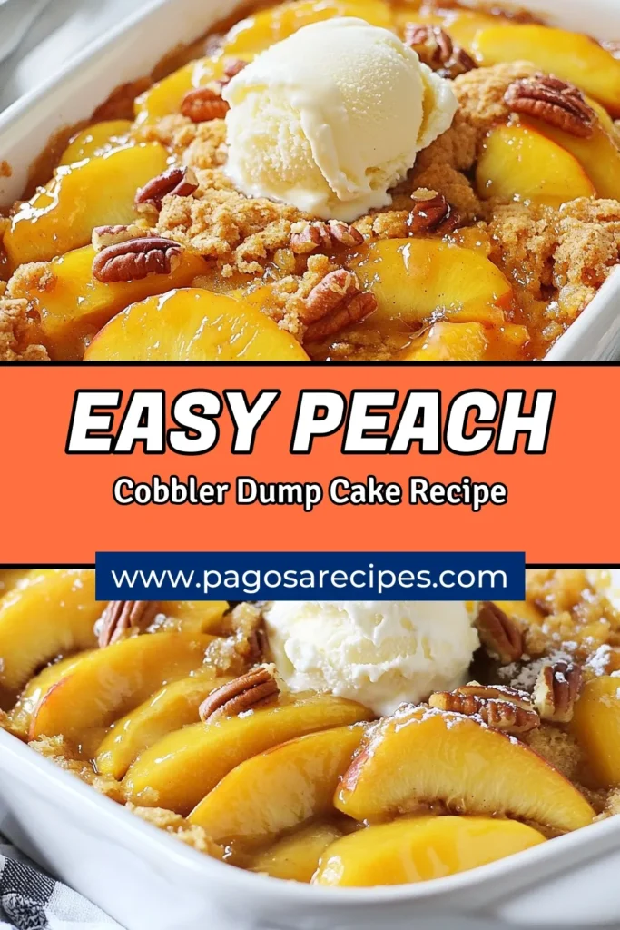 Indulge in the delightful simplicity of this peach cobbler dump cake! This easy peach dump cake recipe uses just a few ingredients, including yellow cake mix, to create a warm and comforting baked peach dessert. Perfect for gatherings or a quick weeknight treat, this quick peach cobbler recipe is sure to impress. Serve with a scoop of vanilla ice cream for an extra touch. Save this recipe now and enjoy a slice of heaven! #PeachCobbler #DumpCake #DessertRecipes #BakingIdeas