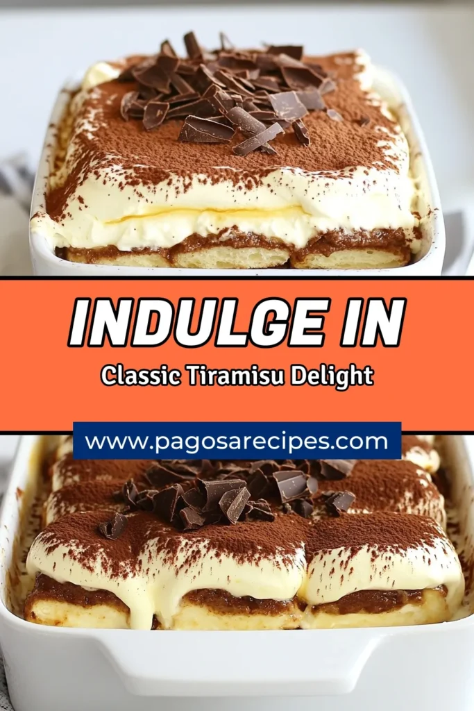 Savor the richness of this classic Italian Tiramisu recipe, featuring delightful classic Tiramisu ingredients like mascarpone cheese and ladyfinger cookies. This easy Tiramisu dessert is perfect for any occasion, ensuring homemade goodness with every bite. Indulge in a creamy layer of mascarpone and coffee-soaked ladyfingers, and impress your guests. Try this homemade Tiramisu today! Save for later! #ItalianTiramisu #DessertRecipes #Tiramisu #HomemadeDesserts
