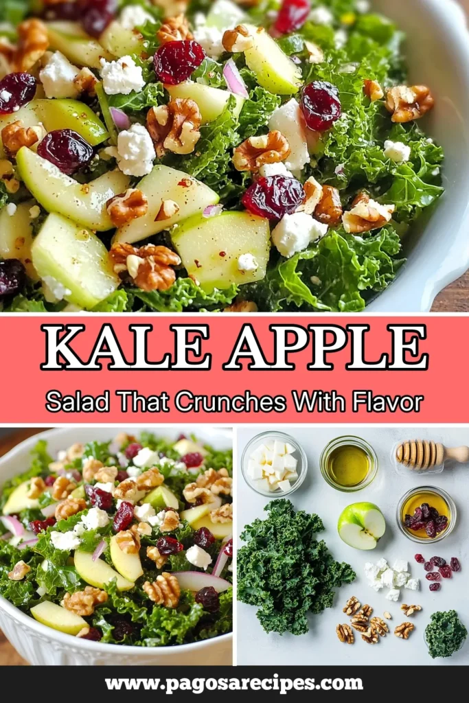 Savor the deliciousness of this Kale Apple Cranberry Salad, a stunning cranberry crunch salad that combines fresh ingredients for a healthy meal. Perfect as a gluten-free salad, this easy salad recipe is not only vibrant but packed with nutrients. Enjoy tender kale, sweet apples, and tart cranberries for a crunch that delights. Save this healthy kale recipe for your next meal! #KaleSalad #GlutenFree #HealthyRecipes #SaladIdeas