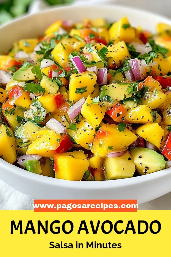 Dive into the vibrant flavors of this Mango Avocado Salsa recipe! Packed with fresh ingredients like ripe mango, creamy avocados, and a kick from jalapeño, this healthy salsa recipe is perfect for any occasion. It's an easy avocado salsa that doubles as a delicious avocado mango dip! Enjoy it with tortilla chips or as a topping for grilled dishes. Don't miss out; try it today! #MangoAvocadoSalsa #HealthyRecipe #Salsa #Guacamole