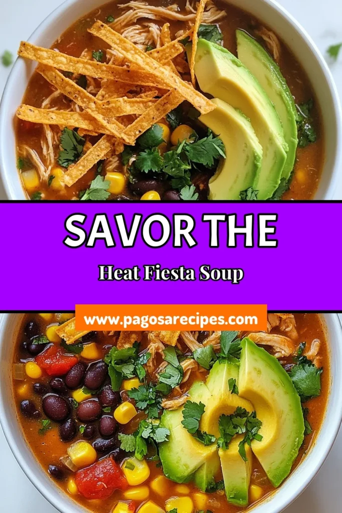 Looking for a hearty and flavorful meal? Try this Fiesta Chicken Tortilla Soup, a perfect easy chicken soup recipe that’s packed with black beans and fresh ingredients. This healthy chicken soup dish is not only nutritious but also a quick tortilla soup recipe ready in just 40 minutes. Top with avocado and cheese for an extra special touch. Save this recipe for your next cozy night in! #ChickenTortillaSoup #HealthyRecipes #QuickMeals #Soups