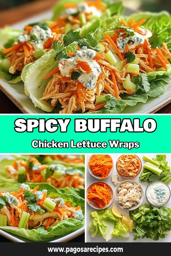 Discover the deliciously easy Buffalo Chicken Lettuce Wraps that are perfect for a low carb meal! This healthy buffalo chicken recipe combines shredded chicken, spicy buffalo sauce, and creamy dressing, all wrapped in crisp lettuce. Perfect for a quick dinner or party snack, these low carb chicken wraps are sure to impress. Try this easy lettuce wrap recipe today and enjoy a burst of flavor! Save now and enjoy later! #BuffaloChicken #HealthyRecipes #LowCarb #LettuceWraps