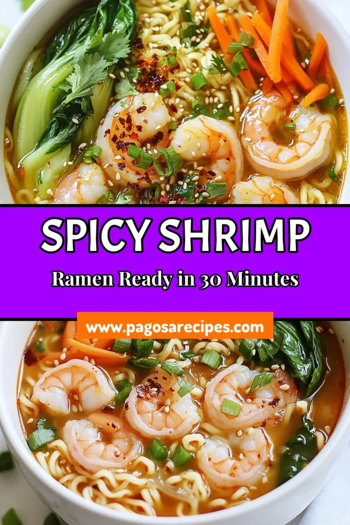Get ready to spice up your dinner with these delicious Spicy Shrimp Ramen Bowls! This easy ramen recipe features succulent shrimp infused with bold flavors in a vegetarian broth ramen. In just 30 minutes, you can enjoy a quick spicy dinner that’s perfect for any night. Cook up this delightful shrimp ramen bowls recipe and impress your friends and family! Save and try it tonight! #SpicyShrimpRamen #EasyRamenRecipe #ShrimpRamenBowls #QuickSpicyDinner