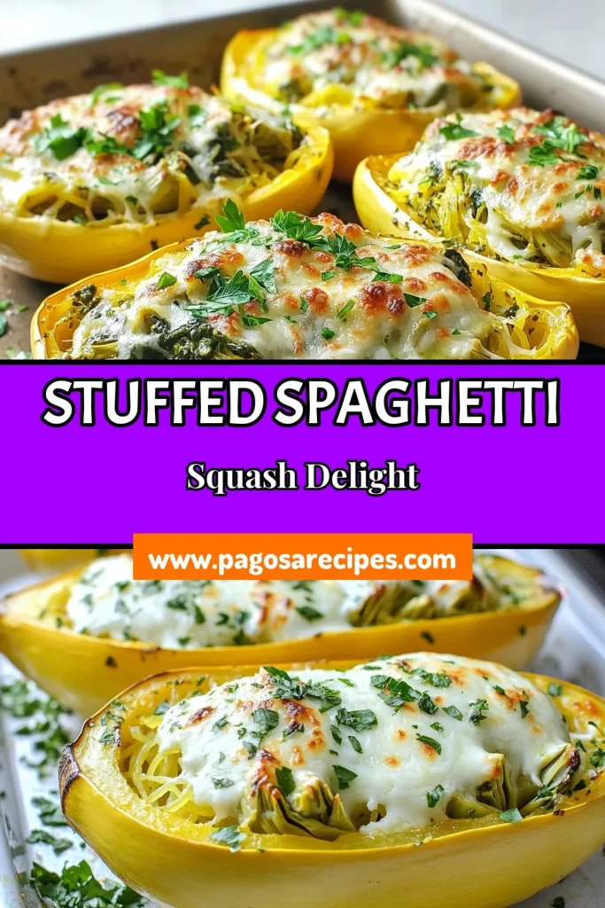 Discover the deliciousness of Spinach Artichoke Stuffed Spaghetti Squash—a perfect blend of flavors in this healthy spaghetti squash recipe! This vegetarian stuffed squash is an easy baked spaghetti squash that brings the richness of creamy spinach artichoke dip right to your table. Ideal for a wholesome meal, this dish is sure to impress! Try it today and save for later! #HealthyRecipes #Vegetarian #SpaghettiSquash #ComfortFood