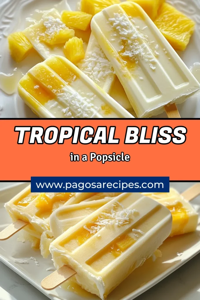 Beat the heat with this tropical popsicle recipe! These pineapple coconut popsicles are a refreshing blend of ripe pineapples and creamy coconut milk, perfect for healthy summer treats. Enjoy homemade popsicles with coconut milk that are easy to make and bursting with flavor. Ideal for family gatherings or solo indulgence, these easy fruit popsicles are sure to impress. Try them today and savor the tropical vibes! #HealthyTreats #SummerPopsicles #TropicalPopsicles #EasyRecipes