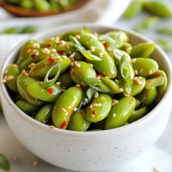 - 2 cups frozen edamame (in pods) - 3 tablespoons olive oil - 3 cloves garlic, minced - 1-2 tablespoons chili paste (adjust to taste) - 1 tablespoon soy sauce - 1 teaspoon sesame oil - 1 teaspoon freshly grated ginger - Sea salt, to taste - Optional: Chopped scallions and sesame seeds for garnish When I make Chili Garlic Edamame, I love how simple the ingredients are. Each one adds a punch of flavor. The edamame brings a nice, nutty taste. Olive oil gives it a rich base. Garlic adds warmth and depth. The chili paste brings heat, which you can adjust based on your taste. Soy sauce gives a salty kick. Sesame oil rounds out the flavors with its unique aroma. Fresh ginger adds brightness and a hint of spice. Finally, sea salt enhances all the flavors. If you want extra flair, sprinkle on some chopped scallions and sesame seeds. They make the dish look pretty and add a nice crunch. You can find these ingredients in most grocery stores. I always recommend using fresh garlic and ginger. They make a big difference in taste. Keep these ingredients handy for when you need a quick and delicious snack. {{ingredient_image_1}} 1. Boiling the edamame: Start by boiling a large pot of salted water. Once it reaches a rolling boil, add 2 cups of frozen edamame pods. Cook for 5 to 7 minutes. They should be tender but firm. 2. Draining and setting aside: After cooking, drain the edamame in a colander. Set them aside to let any excess water drip off. 1. Heating olive oil: In a large skillet, heat 3 tablespoons of olive oil over medium heat. Make sure it’s hot but not smoking. 2. Sautéing garlic until fragrant: Add 3 cloves of minced garlic to the skillet. Sauté for 1 to 2 minutes. Cook until the garlic smells great but does not brown. 1. Adding chili paste and other ingredients: Stir in 1 to 2 tablespoons of chili paste, 1 tablespoon of soy sauce, 1 teaspoon of sesame oil, and 1 teaspoon of freshly grated ginger. Mix well. 2. Cooking to meld flavors: Let it cook for another minute. This helps the flavors blend together perfectly. 1. Tossing edamame in the garlic chili oil: Add the cooked edamame to the skillet. Toss everything together until the edamame is well coated in the garlic chili oil. 2. Adjusting seasoning and flavors: Sprinkle with sea salt to taste. You can adjust the spice or other flavors based on your preference. To make your chili garlic edamame just right, spice levels matter. Start with one tablespoon of chili paste. Taste as you go. If you want more heat, add a bit more. Always use fresh ingredients. Fresh garlic and ginger boost flavor. Be careful when cooking garlic. Sauté it for one to two minutes. If it turns brown, it will taste bitter. Cook the edamame until tender, but still firm. This keeps them crunchy and fun to eat. Garnish with chopped scallions and sesame seeds. They add color and crunch. Pair your edamame with a cold drink, like beer or iced tea. It also goes well with rice dishes or salads. Enjoy this bold snack any time! Pro Tips Adjust the Heat: Start with 1 tablespoon of chili paste and taste before adding more if you prefer it spicier. This way, you can control the heat level according to your preference. Fresh Ingredients Matter: Use fresh garlic and ginger for the best flavor. Fresh ingredients enhance the dish and provide a more vibrant taste compared to pre-minced varieties. Don’t Skip the Salt: The sea salt enhances the overall flavor of the dish. Be sure to taste and adjust the seasoning as needed before serving for optimal taste. Perfect for Meal Prep: This dish is great for meal prep! Cook a larger batch and store it in the fridge for up to 3 days. Just reheat and enjoy as a snack or side. {{image_2}} You can make Chili Garlic Edamame heartier by adding proteins. Tofu is a great option. It soaks up the flavors well. Just cut it into cubes and sauté it with the garlic. You can also add chicken. Cook it in the skillet first, then add the garlic and chili paste. This way, you get that nice flavor in the protein. If you want a vegetarian twist, try using other legumes. Chickpeas or black beans work well. They add more texture and protein. Toss them in with the edamame for a satisfying snack. You can change the taste of your edamame by using different sauces. Teriyaki adds sweetness, while sriracha brings more heat. Mix and match until you find your favorite combo. Don’t forget about herbs and spices. Fresh cilantro or mint can brighten the dish. You can also try adding cumin or paprika for a different flavor twist. The key is to experiment and find your perfect blend. Hot edamame is always a treat, but cold versions are tasty too. You can chill the dish after cooking. This gives you a refreshing snack for hot days. Serve it as a side dish or a part of a salad. For a fun salad, mix the edamame with diced veggies. Add in some cucumbers and bell peppers for crunch. You can also use a light dressing to tie it all together. This makes a great dish for picnics or gatherings. To store your Chili Garlic Edamame, cool it down first. Place the leftovers in an airtight container. This helps keep the flavors fresh. You can refrigerate it for up to three days. After that, it may lose its taste and texture. When you're ready to enjoy the leftovers, reheat them gently. You can use a skillet over low heat. This method helps maintain the flavor and texture. Stir them occasionally to heat evenly. Avoid high heat, as it can burn the garlic. You can freeze cooked edamame for longer storage. Allow it to cool completely before freezing. Place it in a freezer-safe bag. Remove as much air as possible to prevent freezer burn. When you want to eat it, thaw in the fridge overnight. To reheat, use the skillet method again for best results. Edamame are young soybeans. They are green and often served in pods. Edamame is rich in protein, fiber, and vitamins. One cup has about 17 grams of protein and 8 grams of fiber. They are low in calories, making them a great snack. Eating edamame can help with muscle health and digestion. They also contain antioxidants, which are good for your body. Choosing edamame as a snack can be healthy and tasty. Yes, you can use fresh edamame! Fresh edamame has a slightly different taste. It may take a bit longer to cook. You will need to boil fresh edamame for 10-12 minutes. Make sure to check for tenderness before draining. Frozen edamame is quick and easy, which is why many people use it. Fresh edamame can add a nice touch if you have it on hand. Chili garlic edamame pairs well with many dishes. You can serve it with rice or quinoa for a complete meal. It also works as a side for grilled chicken or fish. If you want a light meal, serve it with a salad. Pairing with a cold drink, like iced tea, can make it even better. These combinations make for a fun and tasty meal. You can easily change the spice level! To make it milder, use less chili paste. Start with one tablespoon and taste as you go. If you love heat, add more chili paste. You can also add a bit of sugar to balance the heat. Another trick is to serve it with a yogurt dip to cool it down. Adjusting spice makes this dish perfect for everyone! This blog post covered how to make delicious Chili Garlic Edamame. You learned about the key ingredients, step-by-step cooking methods, and tips to enhance flavor. Remember to adjust the spice to your taste and try out different variations. Also, store leftovers properly to keep them fresh. With these insights, you can impress anyone with your cooking. Enjoy creating and sharing this fun dish with friends and family!