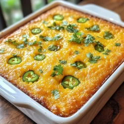 - 1 cup cornmeal - 1 cup all-purpose flour - 1 tablespoon baking powder - 1/2 teaspoon baking soda - 1/2 teaspoon salt - 1 cup buttermilk - 2 large eggs - 1/4 cup honey - 1/2 cup melted butter - 1 cup shredded sharp cheddar cheese - 2-3 jalapeños, diced (remove seeds for less heat) - 1/4 cup fresh cilantro, chopped (optional) Gather these ingredients for a tasty jalapeño cheddar cornbread. The cornmeal and flour make the base. Baking powder and baking soda help it rise. Salt adds flavor to all the dry ingredients. The wet ingredients keep the bread moist. Buttermilk gives a slight tang. Eggs add richness, while honey adds a touch of sweetness. Don't forget the melted butter; it adds flavor and moisture. Now, for the exciting part! The add-ins bring this cornbread to life. Sharp cheddar cheese melts beautifully, creating a cheesy delight. Jalapeños add a kick of heat. If you like fresh herbs, chop some cilantro for a bright finish. Adjust the heat of the jalapeños to your liking. Remove the seeds for less spice. With these ingredients, prepare to bake a warm, tasty cornbread that will please everyone! {{ingredient_image_1}} - Preheat oven to 400°F (200°C). - Grease a 9-inch square baking dish or a cast-iron skillet. - In a large bowl, whisk together: - 1 cup cornmeal - 1 cup all-purpose flour - 1 tablespoon baking powder - 1/2 teaspoon baking soda - 1/2 teaspoon salt - In another bowl, combine: - 1 cup buttermilk - 2 large eggs - 1/4 cup honey - 1/2 cup melted butter - Whisk the wet ingredients until smooth. - Pour the wet mixture into the dry mix. Stir until just combined. Do not overmix. - Gently fold in: - 1 cup shredded sharp cheddar cheese - 2-3 diced jalapeños (remove seeds for less heat) - 1/4 cup chopped fresh cilantro (optional). - Pour the batter into the prepared dish, spreading it evenly. - Bake for 20-25 minutes. The top should be golden brown. - Insert a toothpick into the center. It should come out clean. - Let it cool for a few minutes before slicing. To get the best texture in your cornbread, avoid overmixing the batter. Mix just until you see no dry flour. Overmixing can make your cornbread tough. Use fresh ingredients for the best flavor. Fresh jalapeños and quality cheddar cheese make a big difference. If you want to adjust the heat, change the amount of jalapeños you use. You can also remove the seeds for a milder taste. For more flavor, try adding other spices like cumin or smoked paprika. This gives your cornbread a unique twist. Don't be afraid to experiment with different types of cheese. You can use pepper jack for a spicy kick or mozzarella for a mild flavor. Combining cheeses can create a richer taste. Mixing sharp cheddar with a creamy cheese adds depth to every bite. Pro Tips Use Fresh Ingredients: Freshly grated cheese and ripe jalapeños enhance the flavor and texture of your cornbread. Adjust the Heat: If you prefer a milder flavor, remove the seeds and membranes from the jalapeños before dicing. Check for Doneness: Use a toothpick to test the center of the cornbread; it should come out clean when fully baked. Let it Rest: Allow the cornbread to cool for a few minutes before slicing to improve texture and make it easier to cut. {{image_2}} If you want a gluten-free version, use cornmeal and a gluten-free flour blend. Almond flour and rice flour work well together. You may also add xanthan gum as a binding agent. This will help hold the bread together and give it a nice texture. To make this cornbread vegan, swap buttermilk for almond milk with a splash of vinegar. Replace eggs with flaxseed meal or applesauce. Use 1 tablespoon of flaxseed mixed with 2.5 tablespoons of water for each egg. This keeps the flavor and texture close to the original. Feel free to add fresh corn kernels or roasted peppers for extra flavor. In summer, basil or oregano can enhance the taste. In fall, try adding sage for a warm twist. These changes keep the recipe fresh and fun all year round. To keep your cornbread fresh, wrap it tightly. Use plastic wrap or foil. Place it in an airtight container. This helps prevent it from drying out. Store it in the fridge. It stays tasty for up to five days. If you want to enjoy it later, freezing is a great option. To freeze your cornbread, cut it into squares. Place each piece in a freezer bag. Remove as much air as you can. This helps prevent freezer burn. You can also use a container with a tight lid. When ready to eat, thaw it in the fridge overnight. Reheat in the oven for the best taste. In the fridge, your cornbread lasts about five days. In the freezer, it can stay good for three months. Always check for spoilage. Signs include a strange smell or mold. If you see any, it’s best to throw it out. Enjoy your cornbread while it’s fresh! If you need a buttermilk substitute, you have a few great options. You can use plain yogurt. Just mix it with a little water to thin it out. Another choice is to mix regular milk with vinegar. Use one tablespoon of vinegar for each cup of milk. Let it sit for about five minutes to sour. Both options work well in this cornbread recipe. Yes, you can make this cornbread ahead of time! Bake it, then let it cool completely. Wrap it tightly in plastic wrap or foil. You can keep it in the fridge for up to three days. To reheat, slice it and warm it in the oven at 350°F for about 10 minutes. This keeps it soft and tasty. If your cornbread is too crumbly, you can add more moisture. Try using a bit more buttermilk or melted butter. You can also add an extra egg for richness. Mixing the batter just until combined helps too. Avoid overmixing, as it can make the texture dry. These tips will help you create a moist and delicious cornbread. This blog post covered how to make delicious jalapeño cheddar cornbread. We shared the ingredients, steps, and tips to get perfect texture. You learned how to customize the heat and even make gluten-free or vegan versions. Storing tips help keep your leftovers fresh. Try these ideas for a tasty twist on a classic dish. Enjoy your baking journey, and don’t hesitate to experiment with flavors! Your perfect cornbread awaits.