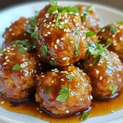 - 1 pound ground beef or turkey - 1/2 cup breadcrumbs - 1/4 cup grated Parmesan cheese - 1 large egg - 3 cloves garlic, minced - 1/4 cup fresh parsley, chopped - Salt and pepper to taste The main ingredients in honey garlic meatballs are simple and easy to find. You can use either ground beef or turkey for the meat. Breadcrumbs help bind the meatballs together and add texture. Grated Parmesan cheese adds flavor and richness. The egg acts as a binder, while minced garlic adds a punch of flavor. Fresh parsley brings a bright taste and a pop of color. Don't forget to add salt and pepper to enhance the dish. - 1/2 cup honey - 1/4 cup soy sauce (use low-sodium for less salt) - 1 teaspoon sesame oil - 1 tablespoon cornstarch (optional, for thickening) The sauce is what makes these meatballs shine. Honey adds sweetness, while soy sauce brings umami. Sesame oil adds a nutty flavor. If you like a thicker sauce, you can mix cornstarch with water to thicken it. - Gluten-free alternatives - Low-sodium options If you need gluten-free meatballs, you can use gluten-free breadcrumbs. For a low-sodium option, choose low-sodium soy sauce. These swaps help you enjoy the dish while meeting your dietary needs. {{ingredient_image_1}} 1. Preheat the Oven: First, set your oven to 400°F (200°C). Line a baking sheet with parchment paper. This will help prevent sticking. 2. Mix the Meatball Ingredients: In a large bowl, combine the ground beef or turkey, breadcrumbs, grated Parmesan, egg, minced garlic, chopped parsley, salt, and pepper. Use your hands to mix everything. Don’t overmix; just combine until it holds together. 3. Shape and Place Meatballs: Take small amounts of the mixture and roll them into balls. Aim for about 1 inch in size. Place them evenly on the lined baking sheet. 4. Bake the Meatballs: Put the baking sheet in the oven. Bake for 15-20 minutes. Check if they are golden brown and fully cooked. You can use a meat thermometer to ensure the inside reaches 160°F (70°C). 5. Combine Sauce Ingredients in a Saucepan: While the meatballs bake, take a saucepan. Add honey, soy sauce, and sesame oil. Heat over medium heat. Stir until it begins to simmer. 6. Thicken the Sauce if Desired: If you want a thicker sauce, mix cornstarch with a little water. Add this to the saucepan. Stir until the sauce thickens slightly. This will give it a nice glaze. To get the best meatballs, focus on texture. Use the right amount of breadcrumbs and egg. Breadcrumbs help hold the meatballs together. The egg adds moisture and binds the mix. You want a firm but tender bite. If your mix feels too wet, add more breadcrumbs. If it’s too dry, a bit more egg can help. Adjusting seasonings is also key. Taste your meatball mix before baking. You can add more salt, pepper, or even garlic. Make it your own! If you like spice, a pinch of red pepper flakes adds a nice kick. The honey garlic sauce is sweet and savory. For added depth, consider spices. A dash of ginger or a bit of chili can amp up the flavor. Fresh herbs like thyme or basil can brighten the sauce too. Balancing sweetness and saltiness is important. Use low-sodium soy sauce if you want less salt. This helps the honey shine through. You can also add a splash of rice vinegar for tang. This adds complexity and keeps the sauce fresh. Pair your meatballs with delicious sides. Rice or noodles are great options. They soak up the sauce well. You can also serve them on skewers for a fun twist. Garnishes make a dish look special. Sprinkle sesame seeds on top for crunch. Fresh parsley adds color and a pop of flavor. Serve with lime wedges for an extra zing. These small touches make your meal look appealing and taste great! Pro Tips Use Fresh Ingredients: Fresh garlic and parsley will enhance the flavor of your meatballs significantly. Avoid pre-minced garlic for the best taste. Don’t Overmix: When combining the meatball ingredients, mix until just combined to keep the meatballs tender and juicy. Overmixing can lead to a tough texture. Experiment with Proteins: Feel free to substitute ground beef with ground turkey, chicken, or even a plant-based protein for a healthier or different flavor profile. Serve with Sides: These honey garlic meatballs pair wonderfully with rice, quinoa, or steamed vegetables for a complete meal experience. {{image_2}} You can switch the meat for chicken or plant-based options. Ground chicken works well and cooks fast. For a meatless choice, try lentils or chickpeas. These options give you a tasty twist. They also keep the dish light and healthy. If you want to change the flavor, try different sauces. Hoisin sauce adds a sweet and rich taste. Teriyaki sauce brings a delicious blend of sweet and savory. You can also mix in herbs or spices. Fresh basil or ginger can add great layers of taste. Think about what to serve with your meatballs. Rice or noodles are great options. They soak up the sauce and make the meal filling. You can also serve meatballs as appetizers. Place them on skewers or in small cups for easy eating. This makes them fun for parties too. To keep your honey garlic meatballs fresh, store them in the fridge. Place them in an airtight container. They will stay good for about three to four days. For better long-term storage, freeze them. Wrap each meatball in plastic wrap, then put them in a freezer bag. This helps to avoid freezer burn. You can keep them frozen for up to three months. To reheat your meatballs, the best method is using the oven. Preheat your oven to 350°F (175°C). Place the meatballs on a baking sheet and cover them with foil. Heat them for about 15 minutes or until warm. You can also use a microwave. Just put the meatballs in a microwave-safe dish and cover them. Heat in short bursts, checking often. Be careful not to overheat, as this can change the sauce's flavor. In the fridge, honey garlic meatballs last for three to four days. In the freezer, they can last up to three months. Always check for signs of spoilage before eating. Look for changes in color or smell. If they seem off, it's best to throw them out. Keeping your meatballs stored correctly helps you enjoy them longer! Yes, you can prepare honey garlic meatballs ahead of time. - Make the meatballs: Shape the meatballs and place them on a tray. - Refrigerate: Cover them and store in the fridge for up to 24 hours. - Freeze: For longer storage, freeze the uncooked meatballs. Place them in a single layer on a tray, then transfer to a bag. They can last up to three months. - Cooking: When ready to cook, bake them straight from the freezer. Add a few minutes to the baking time for best results. Yes, you can easily swap some ingredients for your needs. - Ground meat: Use ground chicken or pork for a different taste. - Breadcrumbs: Gluten-free breadcrumbs work well for gluten-free diets. - Honey: Maple syrup is a good alternative if you're avoiding honey. - Soy sauce: Use coconut aminos for a soy-free option. - Parmesan cheese: Nutritional yeast can replace cheese for a dairy-free version. To check if meatballs are done, look for a few signs. - Internal temperature: Use a meat thermometer. The center should reach 165°F (74°C). - Color: The meatballs should be brown on the outside, with no pink inside. - Juices: When you cut one, the juices should run clear, not pink. These tips will help you enjoy perfect honey garlic meatballs every time! In this article, we covered how to make honey garlic meatballs. We looked at key ingredients, step-by-step instructions, and handy tips. I shared variations to fit different tastes and dietary needs. You learned how to store leftovers and reheat them properly. These meatballs are tasty and easy to make at home. Enjoy experimenting with flavors to find what you like best. Have fun cooking and sharing your delicious results!