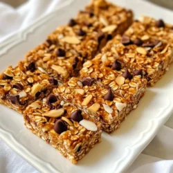 To make tasty Coconut Chocolate Chip Granola Bars, you need a few key items. Here’s what you’ll need: - 2 cups rolled oats - 1 cup shredded unsweetened coconut - 1/2 cup almond butter - 1/4 cup honey or maple syrup - 1/2 cup dark chocolate chips - 1/2 cup chopped nuts (almonds, pecans, or walnuts) - 1/4 teaspoon salt These ingredients form a solid base for your bars. The oats give structure. Coconut adds a lovely flavor. Chocolate chips bring sweetness and joy. For sweetening, you can use either honey or maple syrup. Both work well. Honey makes the bars chewier, while maple syrup adds a unique taste. I recommend almond butter for the nut butter. It blends well and adds a creamy texture. You can also use peanut butter if you prefer. Want to make your bars even more special? You can add extras like dried fruits. Cranberries or raisins add a touch of sweetness. You might also toss in seeds like chia or flax. These add nutrition and a nice crunch. Feel free to experiment! {{ingredient_image_1}} Start by preheating your oven to 350°F (175°C). Grab a 9x9 inch baking dish and line it with parchment paper. Make sure to leave some paper hanging over the edges. This helps you lift the bars out later. In a large bowl, mix together the rolled oats, shredded coconut, chopped nuts, and salt. Stir well to blend everything. This step is key for even flavor in your bars. Next, take a small saucepan and place it on low heat. Add the almond butter, honey (or maple syrup), and vanilla extract. Stir gently until the mixture becomes smooth and warm. It’s important to remove it from the heat before it gets too hot. Pour the warm almond butter mixture over your dry ingredients. Stir until everything is fully combined. Gently fold in the dark chocolate chips and any optional dried fruits. Transfer this mix into your prepared baking dish. Press it down firmly to create an even layer. Bake in the oven for about 15-20 minutes. Look for the edges to turn golden brown. Once done, let it cool completely in the pan for at least 30 minutes. Use the parchment overhang to lift it out and cut into squares. For the best texture in your granola bars, use rolled oats. They give the bars a chewy feel. Shredded coconut adds a nice crunch. When mixing, make sure to pack the mixture tightly in your baking dish. This helps the bars hold together well after baking. Bake them until the edges are golden brown. Overbaking can make them dry. To keep your bars fresh, store them in an airtight container. They last at room temperature for up to one week. If you want them to stay fresh longer, put them in the refrigerator. For even longer storage, freeze the bars in a freezer-safe bag. They can last for months this way. Just let them thaw before enjoying. You can change these bars to fit your taste. Swap out almond butter for peanut butter if you prefer. Use maple syrup instead of honey for a vegan option. Add dried fruits like cranberries or raisins for extra sweetness. You can also mix in seeds like chia or flax for a healthy twist. Pro Tips Use Fresh Ingredients: Make sure your oats and nuts are fresh for the best flavor and texture in your granola bars. Experiment with Nut Butters: Feel free to swap almond butter with other nut butters like peanut or cashew for a different taste. Customize Sweetness: Adjust the amount of honey or maple syrup based on your sweetness preference, or add extra dried fruits for more flavor. Store Properly: For longer shelf life, keep your granola bars in the refrigerator, and they’ll stay fresh for up to two weeks! {{image_2}} You can swap nuts and seeds in this recipe. Try sunflower seeds or pumpkin seeds. If you want extra crunch, use chopped hazelnuts or cashews. You can even mix different nuts for a fun twist. Just keep the total amount around 1/2 cup. This change adds different tastes and textures to each bite. Do you prefer less sweetness? You can reduce the honey or maple syrup. Use only 2 tablespoons for a milder taste. If you like it sweeter, add an extra tablespoon. You can also mix in dried fruits like cranberries or raisins. They add natural sweetness and a chewy texture. Try new flavors in your granola bars! Add cinnamon or nutmeg for warmth. You can mix in cocoa powder for a chocolatey twist. For a tropical vibe, add more coconut or even some pineapple bits. Adjust the vanilla extract to change the flavor base, too. Enjoy experimenting with your taste buds! To keep your coconut chocolate chip granola bars fresh, store them in an airtight container. This prevents air from making them stale. You can also layer them between parchment paper. This way, they won't stick together. At room temperature, these bars last about one week. If you store them in the fridge, they can last up to two weeks. The cold air helps keep them fresh. However, the bars may be firmer when cold. For longer storage, freeze your granola bars. Wrap each bar in plastic wrap or foil. Place them in a freezer bag or airtight container. They can last up to three months in the freezer. When you're ready to eat one, let it thaw at room temperature. Enjoy a tasty snack anytime! To make granola bars vegan, replace honey with maple syrup. This keeps sweetness while making it plant-based. Choose almond butter or any nut butter that does not contain dairy. Also, check your chocolate chips. Select dark chocolate chips that are dairy-free. This simple swap makes a tasty vegan version. Yes, you can use different nut butters. Peanut butter, cashew butter, or sunflower seed butter all work well. Each nut butter adds its own flavor. The choice depends on what you have or like best. Just ensure it has a similar texture to almond butter for best results. To cut granola bars, first let them cool completely in the pan. Use a sharp knife for clean cuts. Run the knife under hot water for easy slicing. Cut them into squares or rectangles. If you want neat edges, make sure to press down firmly while cutting. You can add protein powder to your mixture. A scoop of your favorite protein powder blends in well. You can also use seeds like chia or flaxseeds. Nuts, like almonds or walnuts, also boost protein. Dried fruits, like cranberries, can add some flavor too. This blog post covered how to make delicious coconut chocolate chip granola bars. You learned about essential ingredients, like sweeteners and nut butters. We discussed step-by-step instructions for mixing and baking. I shared tips for perfect texture and tasty variations. Proper storage helped ensure your bars stay fresh. In summary, you can easily customize these granola bars. Have fun experimenting with flavors and ingredients. Enjoy the process and the tasty results!