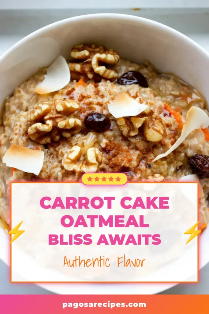 Start your day with this delicious carrot cake oatmeal recipe, a healthy oatmeal breakfast that's packed with flavor! Made with rolled oats, finely grated carrot, and topped with oatmeal with walnuts and raisins, it's a nutritious choice you'll love. With just a few simple steps, you can whip up this easy carrot oatmeal in no time. Elevate your morning routine and try this delightful twist on breakfast! Save this recipe for later! #CarrotCakeOatmeal #HealthyBreakfast #EasyOatmeal #BreakfastRecipes
