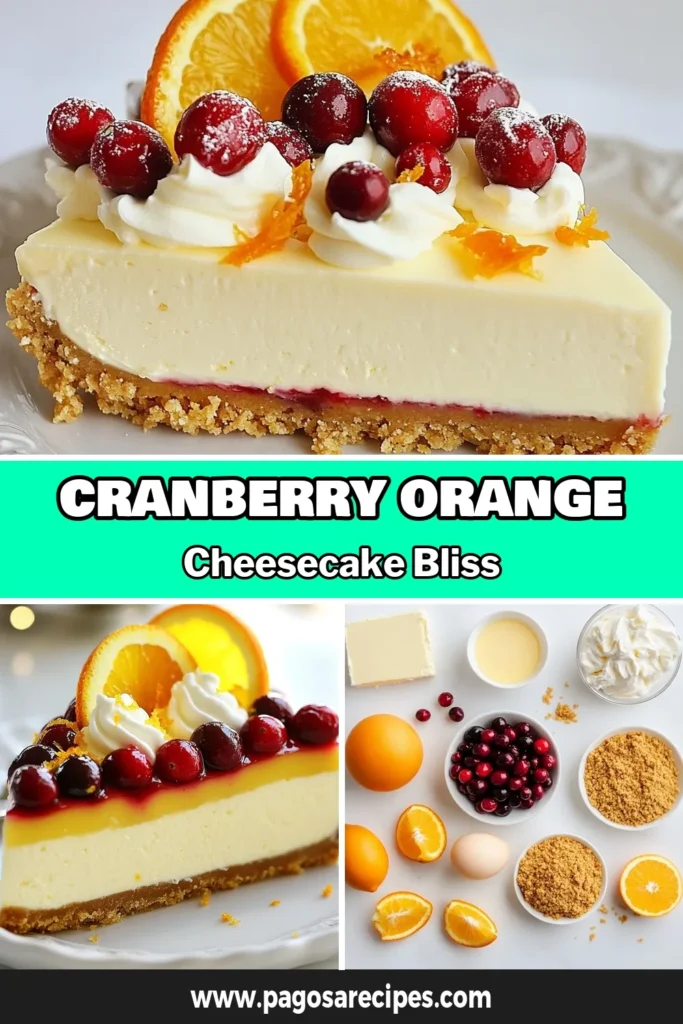 Indulge in a delightful Cranberry Orange Cheesecake that’s perfect for any occasion! This no-bake cheesecake recipe combines rich cream cheese cheesecake with the vibrant flavors of fresh cranberries and zesty oranges, creating a stunning orange cranberry dessert. Ideal for festive dessert ideas, this treat is sure to impress your guests. Save this recipe and enjoy every creamy bite! #Cheesecake #DessertRecipes #HolidayBaking #CranberryOrange