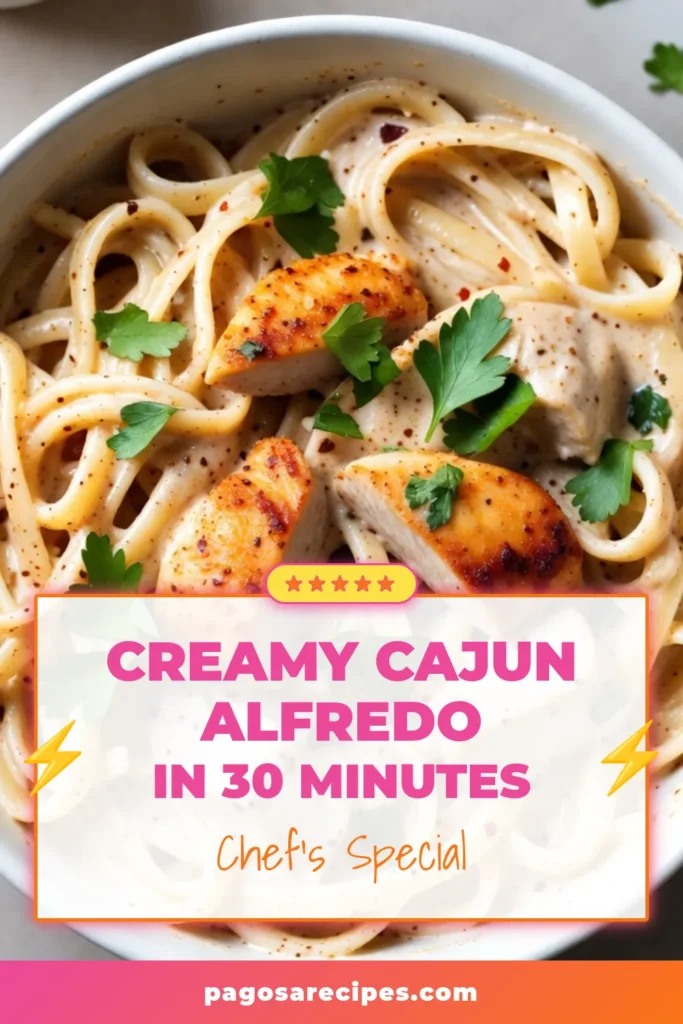 Indulge in this creamy Cajun chicken alfredo recipe that's perfect for a quick dinner idea! With tender fettuccine pasta coated in a rich, cheesy sauce and spiced up with Cajun seasoning, your taste buds will thank you. This easy chicken alfredo is a family favorite everyone will love. Ready in just 30 minutes, it’s an ideal weeknight meal. Save this recipe to impress your guests tonight! #CajunChickenAlfredo #CreamyFettuccinePasta #QuickDinnerIdeas #CajunSeasoningRecipes