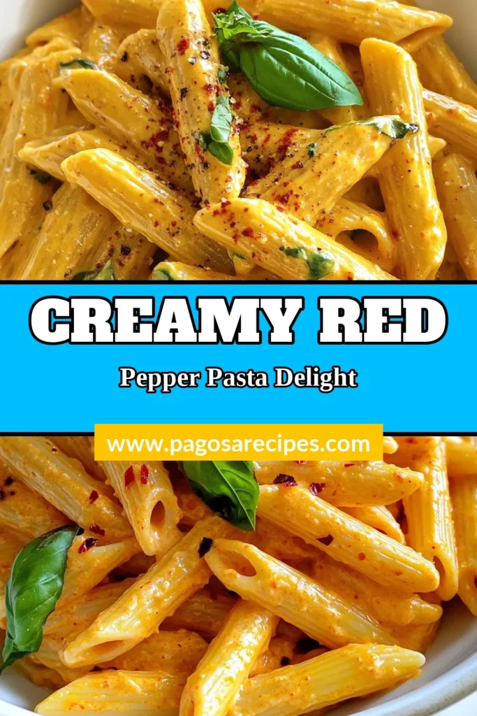 Discover the deliciousness of creamy roasted red pepper pasta! This easy pasta recipe features a delightful roasted red pepper sauce that's perfect for vegetarian pasta dishes. Made with penne or fettuccine, it's rich, creamy, and incredibly satisfying. Elevate your weeknight dinner with this quick and flavorful dish that everyone will love. Save this recipe for a delightful meal! #CreamyPasta #VegetarianRecipes #EasyDinner #PastaLovers