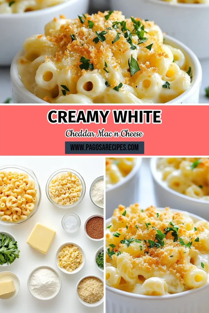 Indulge in this creamy white cheddar mac and cheese that's perfect for any occasion! This easy mac and cheese recipe transforms simple ingredients into a delicious baked macaroni and cheese masterpiece. With a rich white cheddar flavor and a crispy topping, your homemade mac and cheese will impress everyone. Give it a try and enjoy comforting, cheesy goodness! Don't forget to save this creamy mac and cheese recipe for later. #MacAndCheese #ComfortFood #RecipeIdeas #CheesyGoodness