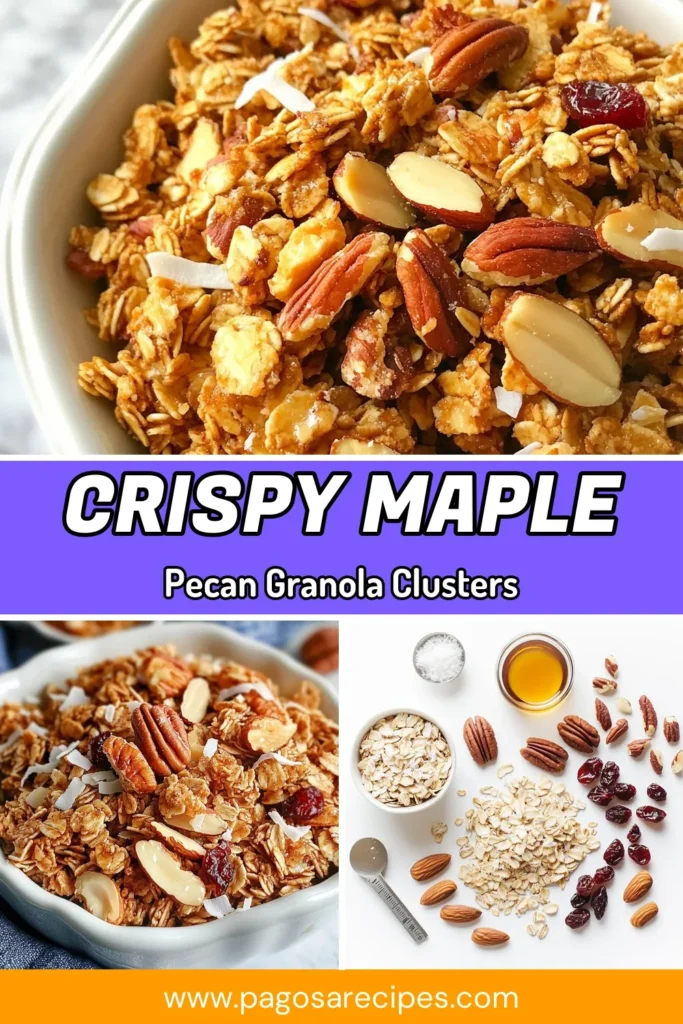 Looking for a delicious energy-boosting breakfast snack? Try this easy Maple Pecan Granola Recipe! These homemade granola clusters are packed with healthy granola with nuts, making them a perfect gluten-free granola option. Perfect for meal prep or a quick on-the-go snack. Savor the crunchy goodness and fuel your day with wholesome ingredients. Save this recipe for your next breakfast adventure! #GranolaClusters #HealthySnacks #GlutenFree #EnergyBoosting