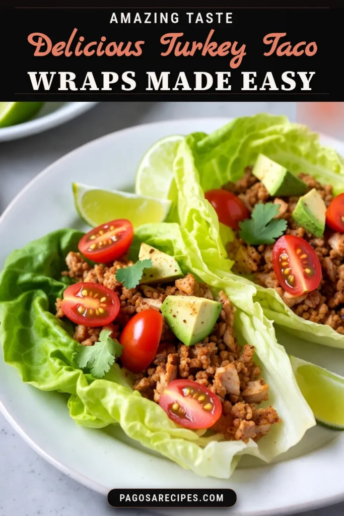 Delight in these delicious turkey taco lettuce wraps for a healthy twist on taco night! Packed with lean ground turkey and fresh veggies, this easy taco recipe is perfect for low-carb diets. Enjoy healthy turkey recipes that are quick to prepare and satisfy your cravings. Serve them up with lime and garnish, and don’t forget to save this recipe for your meal prep! Try these ground turkey lettuce wraps today! #TurkeyTacoLettuceWraps #LowCarbTacos #HealthyTurkeyRecipes #EasyTacoRecipe