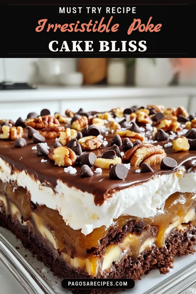 Indulge in this decadent Chocolate Caramel Poke Cake that's sure to impress! This easy chocolate cake recipe features a moist chocolate cake soaked with rich caramel sauce, making it the ultimate chocolate and caramel dessert. Perfect for any occasion, this caramel poke cake recipe is a must-try for dessert lovers. Don’t wait, pin this easy recipe now and treat yourself to a slice of heaven! #ChocolateCaramelPokeCake #DecadentDessertRecipes #EasyChocolateCakeRecipe #ChocolateAndCaramelDessert