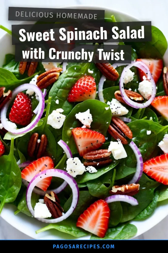 Discover the perfect summer salad with strawberries! This Strawberry Spinach Poppy Seed Salad is a delicious and healthy spinach salad that combines fresh spinach, juicy strawberries, and crunchy pecans, all dressed in a sweet and tangy dressing. Perfect for picnics or light lunches, this poppy seed salad recipe offers a burst of flavor in every bite. Try this fresh spinach salad today and delight your taste buds! Save and share! #StrawberrySpinachSalad #PoppySeedSalad #HealthySpinachSalad #SummerSaladWithStrawberries