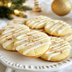 For these Eggnog Sugar Cookies, you will need a few key dry items: - 2 ½ cups all-purpose flour - 1 teaspoon baking powder - ½ teaspoon baking soda - ¼ teaspoon salt - ½ teaspoon ground nutmeg - 1 teaspoon ground cinnamon These dry ingredients create a base full of flavor and texture. The flour gives the cookies structure. The baking powder and baking soda help them rise. Nutmeg and cinnamon add that cozy, holiday taste. Next, you will need the wet ingredients to bring everything together: - 1 cup unsalted butter, softened - 1 cup granulated sugar - 1 large egg - 1 teaspoon vanilla extract - 1 teaspoon almond extract The butter and sugar mix to form a creamy blend. The egg binds the dough. Vanilla and almond extracts add a rich flavor. This combination makes the cookies soft and chewy. To finish, you will need a simple icing: - ½ cup powdered sugar - 1 tablespoon milk This icing is easy to make. It adds sweetness and a lovely look to your cookies. You drizzle it on after the cookies cool. This step makes each cookie feel special and festive. {{ingredient_image_1}} - Preheat your oven to 350°F (175°C). - Line two baking sheets with parchment paper. - In a medium bowl, whisk together: - 2 ½ cups all-purpose flour - 1 teaspoon baking powder - ½ teaspoon baking soda - ¼ teaspoon salt - ½ teaspoon ground nutmeg - 1 teaspoon ground cinnamon - In a large bowl, cream together: - 1 cup unsalted butter, softened - 1 cup granulated sugar - Mix until light and fluffy, about 3-4 minutes. - Add to the butter mixture: - 1 large egg - 1 teaspoon vanilla extract - 1 teaspoon almond extract - Mix until fully combined. - Gradually add the dry ingredients to the wet mixture. - Mix until just combined. Avoid overmixing. - Chill the dough in the fridge for at least 30 minutes. This makes it easier to handle. - Once chilled, scoop tablespoons of dough and roll them into balls. - Place them on the prepared baking sheets, spaced about 2 inches apart. - Bake for 10-12 minutes. Look for lightly golden edges. - The centers may look slightly underbaked, but they firm up as they cool. - Let the cookies cool on the baking sheet for 5 minutes. - Transfer them to a wire rack to cool completely. - For icing, whisk together: - ½ cup powdered sugar - 1 tablespoon milk - Drizzle the icing over cooled cookies as desired. Chilling the dough is key for great cookies. It makes the dough firm and easy to shape. If you skip this step, your cookies can spread too much while baking. I recommend chilling for at least 30 minutes. Avoiding overmixing is just as important. Once you add the dry ingredients, mix until just combined. Overmixing can make your cookies tough. You want them to be soft and chewy, so be gentle! To check for doneness, look for light golden edges. The centers may look soft, but they will firm up as they cool. If you bake them too long, the cookies will be hard instead of soft. For storing leftovers, let the cookies cool completely. Place them in an airtight container. They will stay fresh for about a week. You can also freeze them for longer storage. To achieve smooth icing, whisk the powdered sugar and milk until there are no lumps. If the icing is too thick, add a little more milk. You want it to drizzle nicely over the cookies. For decoration, you can sprinkle some extra nutmeg on top. You can also use festive sprinkles to make them pop. Get creative and have fun with your designs! Pro Tips Chill the Dough: Chilling the cookie dough makes it easier to handle and helps prevent the cookies from spreading too much while baking. Measure Flour Correctly: For accurate measurements, spoon the flour into the measuring cup and level it off with a knife to avoid dense cookies. Decorate While Fresh: Drizzle the icing on the cookies while they are still slightly warm for better adherence and a more appealing finish. Store Properly: Keep cookies in an airtight container at room temperature to maintain freshness; they can also be frozen for longer storage. {{image_2}} You can spice up your eggnog sugar cookies with some fun twists. Try using different spices. For example, cardamom or ginger can add a warm kick. You can also add nuts or chocolate to your dough. Chopped pecans or walnuts give a nice crunch. If you love chocolate, mix in some chocolate chips. These simple changes can make your cookies even more special. If you need gluten-free cookies, swap all-purpose flour for a gluten-free blend. Many brands work well in baking. For a vegan version, replace the egg with a flax egg. Mix one tablespoon of ground flaxseed with three tablespoons of water. Let it sit for a few minutes until it thickens. Use coconut oil instead of butter for a dairy-free option. These swaps keep the taste delicious while meeting your needs. Make your cookies stand out during the holidays. You can dip them in melted chocolate for a rich flavor. Just melt some chocolate and dip half of each cookie. Let them cool on wax paper. Another fun idea is to create sandwich cookies. Spread icing between two cookies for a tasty treat. These festive twists add a fun touch to your cookie platter. To keep your eggnog sugar cookies fresh, store them in an airtight container. This helps keep moisture in and prevents them from drying out. You can also use a cookie jar with a tight lid. If you live in a humid area, consider adding a slice of bread to help maintain softness. If you want to save cookies for later, freezing is a great option. First, let the cookies cool completely. Then, place them in a single layer on a baking sheet. Freeze them for about an hour. After that, transfer the cookies to a freezer-safe bag. Remember to squeeze out as much air as you can before sealing. When you want to enjoy them, simply take out the desired number of cookies. Let them thaw at room temperature for about 30 minutes. If you want them warm, pop them in the oven for a few minutes. When stored properly, these cookies can stay fresh for up to one week at room temperature. If frozen, they can last up to three months. Just make sure to keep them in an airtight container to maintain their flavor and texture. Eggnog has a rich and creamy taste. It includes hints of nutmeg, cinnamon, and vanilla. The spices give it warmth and comfort. The creaminess from the milk and eggs makes it smooth. This flavor shines through in eggnog sugar cookies, making them festive and delicious. You can use self-rising flour, but it will change the texture. Self-rising flour has baking powder already mixed in. If you use it, skip the baking powder in the recipe. This change may make your cookies puffier. They may not be as soft as those made with all-purpose flour. You can decorate your cookies in many fun ways! Here are a few ideas: - Drizzle icing over the cooled cookies. - Sprinkle extra nutmeg on top for a festive touch. - Use colored icing to draw holiday shapes. - Add edible glitter or sprinkles for sparkle. These decorations make your cookies look extra special for the holidays. Eggnog sugar cookies mix warm flavors and fun baking steps. You learned how to make dough, chill it, and bake for tasty results. The icing adds a festive touch. You can explore variations and storage tips to keep your cookies fresh. Remember, baking is about joy and creativity. Try new flavors and enjoy every bite. Your perfect batch of eggnog sugar cookies awaits this holiday season!