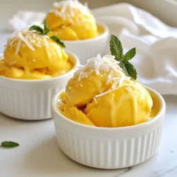 - 2 ripe mangoes - Coconut milk - Sweetener options (honey or maple syrup) - Vanilla extract - Salt - Shredded coconut - Fresh mint leaves The first step to making mango coconut nice cream is gathering your ingredients. You need two ripe mangoes, a can of coconut milk, a sweetener like honey or maple syrup, vanilla extract, and a pinch of salt. Using ripe mangoes is key. They should feel soft when you press them gently. This ensures a sweet and creamy treat. Coconut milk adds a rich and creamy texture. It gives the nice cream a tropical flair. You can use honey or maple syrup to sweeten your nice cream. Adjust the sweetness to your liking. If you prefer a richer flavor, vanilla extract enhances the taste. A small pinch of salt balances the sweetness, making each bite more delicious. For a finishing touch, consider optional garnishes. Shredded coconut adds a nice crunch and extra coconut flavor. Fresh mint leaves offer a bright, refreshing contrast. These garnishes make your nice cream not just tasty but also pretty for serving. {{ingredient_image_1}} 1. Start by gathering your blender. Make sure it is clean and ready to use. 2. Peel and cube your ripe mangoes. You need about two mangoes for this. 3. In the blender, add the mango cubes. Next, pour in the coconut milk. 4. Add one tablespoon of honey or maple syrup for sweetness. You can adjust this later. 5. Add one teaspoon of vanilla extract and a pinch of salt. This enhances the flavor. 6. Blend all the ingredients on high speed until smooth and creamy. Scrape the sides if needed. 7. Taste the mixture. If it needs more sweetness, add a bit more honey or syrup. Blend again. 1. Once blended, pour the nice cream mixture into a freezer-safe container. Make sure it is airtight. 2. Freeze the mixture for about four hours until it is firm. 3. For the first three hours, stir the mixture every hour. This keeps it creamy and smooth. 1. When you are ready to serve, take the nice cream out of the freezer. 2. Let it sit at room temperature for about five to ten minutes. This helps it soften a bit. 3. Scoop the nice cream into bowls. 4. For garnish, sprinkle shredded coconut on top. You can also add fresh mint leaves for a touch of color. To get a smooth nice cream, stirring is key. When you freeze the mixture, stir it every hour for the first three hours. This breaks up ice crystals and keeps the texture creamy. Also, use ripe mangoes. They have the best flavor and sweetness. Firm mangoes will not blend as well. You can change the sweetness of your nice cream. After blending, taste the mixture. If it needs more sweetness, add honey or maple syrup. Use just a little, then blend again. If you want alternatives, try agave syrup or date syrup. Both work well and add a unique taste. Get creative with your mango coconut nice cream! Try adding other fruits like bananas or berries for new flavors. You can also mix in spices like cinnamon or nutmeg for warmth. Pair your nice cream with fresh fruit or a drizzle of chocolate sauce. These add-ons make a fun and tasty treat! Pro Tips Use Frozen Mangoes: To make this nice cream even creamier, you can use frozen mango chunks instead of fresh. This will give a thicker texture and keep it colder longer. Adjust Sweetness: Depending on the ripeness of your mangoes, you may need to adjust the sweetness. Taste the mixture before freezing and add more honey or maple syrup if needed. Storage Tips: If you have leftovers, store the nice cream in an airtight container to prevent freezer burn, and make sure to scoop it out with a warm spoon for easier serving. Garnish Ideas: Besides shredded coconut and mint, consider adding fresh lime zest or diced fruit on top for a burst of flavor and color! {{image_2}} You can mix in other fruits for fun flavors. Bananas add creaminess and sweetness. Pineapples bring a tangy twist. Seasonal fruits like strawberries or peaches also work great. Try different combinations to find your favorite. Each fruit offers a unique taste and texture. You can easily make this nice cream vegan. Just use maple syrup instead of honey. This recipe is already gluten-free, so it's safe for those with gluten issues. For low sugar options, use a sugar substitute. This makes it keto-friendly too. Always check labels to ensure your choices fit your diet. Adding spices can enhance the nice cream’s flavor profile. A touch of cinnamon adds warmth and depth. Cardamom gives a lovely, fragrant note. You can also mix in extracts like almond or coconut for extra richness. Just a little goes a long way in flavoring your nice cream. To keep your Mango Coconut Nice Cream fresh, use an airtight container. I recommend a freezer-safe plastic or glass container. This helps prevent ice crystals from forming. Before sealing, ensure the nice cream is cool. This keeps it creamy and smooth. To maintain the nice cream's texture after freezing, stir it during the first few hours. This helps avoid a hard texture. If you freeze it longer, let it sit out for 5-10 minutes before serving. This softens it just right. Mango Coconut Nice Cream can last about one month in the freezer. After that, it may lose flavor and texture. Watch for signs of spoilage, like ice crystals or an off smell. If you see these, it’s best to toss it. To make Mango Coconut Nice Cream vegan, swap out honey for maple syrup. Both sweeteners work well, but maple syrup is plant-based. You can adjust the amount based on how sweet you like it. Using coconut milk keeps this treat creamy and dairy-free. Yes, you can use frozen mango. Frozen fruit is often picked at peak ripeness, which means it is sweet and flavorful. Just remember, frozen mango may make the nice cream thicker. You might need to blend it longer to get it smooth. Fresh mango has a brighter taste, while frozen is super convenient. You can get creative with toppings! Here are some ideas: - Chopped nuts like almonds or cashews for crunch. - Fresh berries for a pop of color and tartness. - A drizzle of honey or extra maple syrup for sweetness. - A sprinkle of chia seeds for a healthy boost. - Dark chocolate shavings for a rich touch. Feel free to mix and match your favorites! You now know how to make delicious mango coconut nice cream. We covered the best ingredients, step-by-step instructions, and helpful tips. You can mix and match flavors to fit your taste. Storing it right will keep it fresh. Experimenting with different fruits or diets can make this treat even better. Enjoy your creamy dessert and share it with friends and family. Simple, fun, and full of flavor, this recipe will be a hit!