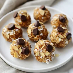 - 1 cup rolled oats - 1/2 cup almond butter - 1/2 cup shredded unsweetened coconut - 1/4 cup honey or maple syrup - 1/4 cup dark chocolate chips (dairy-free if desired) - 1/4 cup chopped almonds - 1 teaspoon vanilla extract - 1/2 teaspoon salt These Almond Joy Energy Bites are not just tasty; they are also full of good stuff. Rolled oats give you fiber. Fiber helps keep your tummy happy and full. Almond butter is rich in healthy fats and protein. It helps build muscles and keeps energy up. Shredded coconut adds flavor and healthy fats too. It can help improve heart health. Dark chocolate chips bring antioxidants. Antioxidants help your body fight off bad stuff. Chopped almonds add crunch and more protein. Together, these ingredients make a balanced snack. If you have allergies or follow a special diet, there are easy swaps. You can use sunflower seed butter instead of almond butter for nut-free options. If you need it vegan, use maple syrup instead of honey. For a gluten-free snack, make sure your oats are certified gluten-free. If you dislike coconut, you can leave it out. The bites will still taste great! These swaps let everyone enjoy this snack. {{ingredient_image_1}} To make Almond Joy Energy Bites, gather your ingredients. You need rolled oats, almond butter, shredded coconut, honey or maple syrup, dark chocolate chips, chopped almonds, vanilla extract, and salt. This recipe is quick and takes only 10 minutes to prep. Start by mixing rolled oats, almond butter, shredded coconut, honey, and vanilla extract in a large bowl. Stir these well until they combine into a thick paste. Next, add chopped almonds and dark chocolate chips. Mix again until everything is evenly spread out. Sprinkle salt over your mix and stir one last time to blend it all together. Now comes the fun part! Scoop out small amounts of the mixture. Roll each into a ball about one inch wide. Place these energy bites on a parchment-lined baking sheet or plate. After you roll them all, put them in the fridge for at least 30 minutes. This helps them become firm. Once set, move them to an airtight container. You can store these bites in the fridge for up to two weeks. Enjoy your tasty and healthy snack! To get the best texture in your Almond Joy Energy Bites, use rolled oats. They give a nice chewiness. If you want a smoother bite, pulse the oats in a food processor. This makes them finer and helps the bites hold together better. The almond butter is key too. It adds creaminess and binds the ingredients. Make sure to mix well so every bite has the same texture. Want to switch things up? Add a pinch of cinnamon for warmth. You could also mix in some dried fruit like raisins or cranberries for a sweet twist. If you love a nutty taste, try adding more chopped almonds. For a stronger chocolate flavor, use dark chocolate chips with more cocoa content. Each choice adds its own flair to these bites. One common mistake is not chilling the bites long enough. If they are too soft, they won't hold their shape. Make sure to refrigerate them for at least 30 minutes. Another mistake is not measuring the ingredients properly. Too much or too little can change the taste and texture. Stick to the recipe for the best results. Pro Tips Chill Before Rolling: For easier handling, chill the mixture for about 10 minutes before rolling into balls. Customize Your Add-ins: Feel free to substitute or add other nuts, seeds, or dried fruits to the mixture for variety. Sweetness Level: Adjust the sweetness by using more or less honey or maple syrup according to your taste preference. Storage Tips: Keep the energy bites in an airtight container to maintain freshness, and try freezing them for longer storage. {{image_2}} If you want to avoid nuts, you can still enjoy these bites. Use sun butter or pumpkin seed butter instead of almond butter. Both options add creaminess without nuts. You can also swap out the chopped almonds for seeds like sunflower or pumpkin seeds. This keeps the crunch and flavor while making it safe for those with nut allergies. To cut down on sugar, you can use mashed bananas or unsweetened applesauce in place of honey. These choices add natural sweetness and moisture. You might also try using a sugar-free syrup. Just remember, sugar substitutes can change the taste, so adjust the amount to fit your taste buds. Feel free to mix things up with different flavors! Add spices like cinnamon or nutmeg for warmth. You could also try adding dried fruits like raisins or cranberries for a chewy texture. For a fun twist, experiment with different types of chocolate, like white chocolate or even carob chips. The choices are endless, so have fun creating your perfect energy bite! To keep your Almond Joy Energy Bites fresh, place them in an airtight container. This helps lock in moisture and flavor. Make sure to store them in the refrigerator. Keeping them cold helps maintain their texture. These energy bites last for up to two weeks in the fridge. After that, they may lose their taste and texture. To enjoy them at their best, eat them within this time. Always check for any signs of spoilage before eating, like an off smell or change in color. You can freeze the energy bites for longer storage. To do this, place them in a single layer on a baking sheet. Freeze them for about an hour until firm. Then, transfer them to an airtight bag or container. They can last up to three months in the freezer. When you're ready to eat, just thaw them in the fridge overnight. Enjoy these tasty bites anytime! Yes, you can use different nut butters in this recipe. Almond butter gives a great flavor, but you can try peanut butter or cashew butter. Each nut butter adds its own taste. Just be sure to pick a smooth variety. It helps the bites stick together well. To make these bites vegan, simply use maple syrup instead of honey. Maple syrup is a sweetener that fits perfectly in vegan recipes. Also, choose dairy-free chocolate chips. They taste just as good and keep the bites vegan-friendly. If you need to substitute oats, try using ground flaxseed or chia seeds. They add fiber and nutrition. You can also use quick oats for a smoother texture. Just make sure to adjust the amount of liquid in your mix if you do this. You have learned about energy bites’ key ingredients and their health benefits. The step-by-step guide made it easy to prepare and store your tasty snacks. With tips for texture and flavor, you can make your bites unique. We also covered storage and variations, ensuring you find options for every need. Energy bites are simple and fun to make. Enjoy experimenting with flavors and ingredients! Now, you can create delicious snacks that fit your lifestyle.