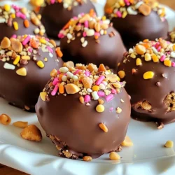 To make these tasty truffles, you need some key ingredients. Here’s a list: - 1 cup all-purpose flour - 1/2 teaspoon baking soda - 1/4 teaspoon salt - 1/2 cup unsalted butter, softened - 1/2 cup brown sugar, packed - 1/4 cup granulated sugar - 1 teaspoon vanilla extract - 1 cup mini chocolate chips - 1/4 cup milk (or dairy-free alternative) - 8 oz semi-sweet chocolate, chopped (for coating) These ingredients mix together to create a rich and sweet dough. The butter and sugars make it smooth, while the chocolate chips add bursts of flavor. You can make your truffles even more fun with some toppings! Here are a few ideas: - Sprinkles for color - Crushed nuts for crunch - Sea salt for a sweet-salty twist These garnishes can change how your truffles look and taste. You can get creative and mix them up based on your favorites! If you have any dietary needs, don’t worry! You can swap some ingredients. Here are some suggestions: - Use gluten-free flour instead of all-purpose flour. - Choose coconut oil or a vegan butter for a dairy-free option. - Use dairy-free chocolate chips for a fully dairy-free treat. These swaps let everyone enjoy these delicious truffles. You can still get that great taste, no matter your diet! {{ingredient_image_1}} To begin, gather your ingredients. You need all-purpose flour, baking soda, salt, butter, brown sugar, granulated sugar, vanilla extract, mini chocolate chips, and milk. First, whisk the flour, baking soda, and salt in a medium bowl. Set this bowl aside. Next, in a large bowl, cream the softened butter, brown sugar, and granulated sugar together until fluffy. This step is key for a light texture. After that, mix in the vanilla extract. Gradually add the dry mix to the wet mix. Stir until just combined. If the dough feels dry, add milk by the tablespoon until it’s soft and smooth. Finally, fold in the mini chocolate chips. Now, it’s time to form the truffles. Take tablespoons of dough and roll them into small balls, about one inch in size. Place the rolled balls on a lined baking sheet. This helps keep them from sticking. Once all the dough is rolled out, put the baking sheet in the fridge for 30 minutes. Chilling the truffles makes them firm and easier to coat later. While the truffles chill, prepare the chocolate coating. Melt the semi-sweet chocolate in a microwave-safe bowl. Do this in 30-second bursts, stirring in between, until the chocolate is smooth. When the truffles are ready, take them out of the fridge. Dip each truffle into the melted chocolate, using a fork to help. Let any extra chocolate drip off, then place them back on the lined baking sheet. If you like, sprinkle some crushed nuts or sprinkles on top before the chocolate sets. Place the tray back in the fridge for another 30 minutes. This makes the chocolate firm and ready to enjoy! For the perfect cookie dough texture, start with softened butter. Cream it well with sugars until light and fluffy. This step creates a nice base. If your dough feels dry, add milk slowly. One tablespoon at a time works best. You want the dough to be soft but not sticky. Fold in the mini chocolate chips gently. This ensures even distribution without overmixing. Melting chocolate can be tricky. Use a microwave-safe bowl to melt it. Heat in 30-second bursts to avoid burning. Stir between each burst. Once melted, the chocolate should be smooth and shiny. If it seizes, add a tiny bit of coconut oil. This helps restore its smoothness. Make sure to dip your truffles quickly. The chocolate should still be warm for easy coating. To keep your truffles fresh, store them in an airtight container. Place parchment paper between layers if stacking. This prevents sticking. Keep them in the fridge for best results. They stay fresh for up to two weeks. You can also freeze them for longer storage. Just make sure they are in a sealed container to avoid freezer burn. Enjoy them as a fun treat anytime! Pro Tips Chilling is Key: Refrigerating the truffles after rolling them helps them hold their shape during the chocolate coating process. Perfectly Melted Chocolate: Melt the chocolate in short intervals and stir frequently to avoid burning, ensuring a smooth coating. Customize Your Coating: Experiment with different toppings like crushed cookies, coconut flakes, or colored sprinkles for a unique touch. Storage Tips: Keep the truffles refrigerated in an airtight container for up to a week to maintain freshness. {{image_2}} You can change the flavor of these truffles to keep things fun. For a peanut butter twist, mix in 1/4 cup of creamy peanut butter with the butter and sugars. This adds a rich, nutty taste. If you want mint-flavored truffles, add a few drops of mint extract to your dough. You can also mix in mini mint chips for a delightful crunch. You can easily make these truffles vegan. Use dairy-free butter and a plant-based milk. For gluten-free truffles, swap all-purpose flour with gluten-free flour. This way, everyone can enjoy these treats without worry. Just make sure to check the labels on your ingredients to ensure they are truly gluten-free. You can dress up your truffles for special occasions. For Halloween, add orange and black sprinkles. During the holidays, use red and green sprinkles or crushed peppermint candy. You can even dip the truffles in white chocolate for a festive look. Each season offers a chance to try new flavors and designs, making each batch unique and fun! To keep your chocolate chip cookie dough truffles fresh, place them in an airtight container. You can layer them with parchment paper to avoid sticking. Store them in the fridge for up to one week. This keeps the truffles cool and tasty. If you want to enjoy them later, freezing is a great option. For longer storage, you can freeze the truffles. Place them in a single layer on a baking sheet first. Once frozen, transfer them to a freezer-safe bag or container. They will stay fresh for up to three months. When you're ready to eat, just let them thaw in the fridge for a few hours or on the counter for about 30 minutes. Serve your chocolate chip cookie dough truffles chilled. They taste best when cold. You can enjoy them as a treat or serve them at parties. For a fun touch, add sprinkles just before serving. This makes them look even more special. Keep in mind, the longer they sit out, the softer they become. So, serve them soon after taking them out of the fridge! Yes, you can use store-bought cookie dough for these truffles. Just make sure it’s a safe kind. Check if it’s safe to eat raw. If it is, scoop and roll the dough into balls. Then follow the rest of the steps to coat them in chocolate. These truffles last up to one week in the fridge. Keep them in an airtight container to keep them fresh. You can also freeze them for up to three months. Just thaw them in the fridge before you eat them. If you want to switch it up, you can use white chocolate or candy melts. They give a fun twist to the truffles. If you prefer a dairy-free option, use dairy-free chocolate chips. Just melt them in the same way! Yes! You can make these truffles a few days before your event. Just store them in the fridge in an airtight container. This way, they will be ready when you are! You can also freeze them for longer. Just make sure to bring them back to room temperature before serving. You learned how to make delicious chocolate chip cookie dough truffles. We explored essential ingredients, optional garnishes, and tasty variations. I shared tips for perfecting dough and melting chocolate. In the end, these sweet treats are easy to make and fun to enjoy. Try different flavors or storage methods to keep them fresh. Enjoy your truffle-making adventure and share your creations!