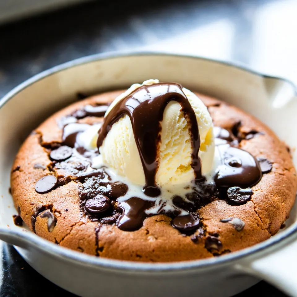 To make a delicious chocolate chip cookie skillet, you need simple ingredients. Here’s what you need: - 1 cup all-purpose flour - 1/2 teaspoon baking soda - 1/4 teaspoon salt - 1/2 cup unsalted butter, softened - 1/2 cup brown sugar, packed - 1/4 cup granulated sugar - 1 teaspoon vanilla extract - 1 large egg - 1 cup semi-sweet chocolate chips These ingredients come together to create a warm, gooey treat. The butter adds richness, while the sugars bring sweetness. The chocolate chips are the stars, melting perfectly in the oven. You can make your cookie skillet even more fun by adding extras. Here are some great options: - 1/4 cup chopped walnuts - A sprinkle of sea salt on top Walnuts add crunch and depth to the flavor. Sea salt enhances the sweetness of the chocolate. Both make your dessert extra special. If you don’t have something on hand, don’t worry! Here are some easy swaps: - Use coconut oil instead of butter for a dairy-free option. - Swap brown sugar for white sugar if needed. - Try using almond flour for a gluten-free version. These substitutions keep the taste great while fitting your needs. Feel free to experiment with what you have. Your cookie skillet will still turn out tasty! {{ingredient_image_1}} Start by gathering your ingredients. You will need: - 1 cup all-purpose flour - 1/2 teaspoon baking soda - 1/4 teaspoon salt - 1/2 cup unsalted butter, softened - 1/2 cup brown sugar, packed - 1/4 cup granulated sugar - 1 teaspoon vanilla extract - 1 large egg - 1 cup semi-sweet chocolate chips - 1/4 cup chopped walnuts (optional) Next, preheat your oven to 350°F (175°C). This step is key for even baking. In a small bowl, mix the flour, baking soda, and salt. This blend helps the cookie rise. Set it aside for now. Heat a large skillet over medium heat. Add the softened butter and let it melt. Once melted, take it off the heat. This cooling time helps the dough blend well. Add both sugars to the skillet and mix until smooth. You can use a spatula or a wooden spoon to do this. Then, stir in the vanilla extract and egg. Make sure it is well mixed. Now, gradually add the flour mixture. Stir until just combined. Avoid overmixing; this keeps your cookie tender. Fold in the chocolate chips and walnuts, if you choose to add them. Spread the cookie dough evenly in the skillet. Bake in the oven for 20 to 25 minutes. Watch for the edges to turn golden brown. The center should still be soft. To check if your cookie is done, look at the edges. They should be firm and golden. The center will look slightly underbaked. This is normal. It will continue to cook as it cools. Allow your cookie to cool for 5 to 10 minutes before serving it straight from the skillet. Enjoy this warm treat! To get that perfect gooey center, don’t overbake it. The edges should be golden brown, but the center needs to stay soft. Watch the baking time closely. Start checking around 20 minutes. If the middle looks a bit wet, it’s ready! Let it cool for a few minutes before diving in. This lets the gooeyness settle just right. One big mistake is overmixing the dough. When you add the flour, mix just until you see no dry spots. Overmixing can make the cookies tough instead of soft. Another mistake is not measuring ingredients correctly. Use proper measuring cups for best results. Lastly, don’t skip the cooling time. It helps the cookie set up perfectly. Serve your cookie skillet warm for the best taste. Add a scoop of vanilla ice cream on top. The cold ice cream melts into the warm cookie, making it delicious. Drizzle some chocolate sauce for extra flavor. You can also sprinkle sea salt on top for a sweet and salty combo. Enjoy it straight from the skillet for a fun touch! Pro Tips Use Room Temperature Butter: Make sure your butter is at room temperature for easier mixing and a smoother dough. Don’t Overmix: Mix the flour until just combined to keep your cookies tender and chewy. Check for Doneness: The cookie should be golden around the edges but still slightly soft in the center; it will continue to bake after removing from the oven. Add a Pinch of Sea Salt: Sprinkling a little sea salt on top before baking enhances the chocolate flavor and adds a delicious contrast. {{image_2}} You can use many types of chocolate chips. Semi-sweet chips are classic and tasty. Dark chocolate chips add a rich flavor. Milk chocolate chips give a sweet touch. You might even try white chocolate chips or peanut butter chips for fun. Mixing different types can create a unique flavor. Experiment with what you like best! Adding spices can make your cookie skillet special. A pinch of cinnamon adds warmth. Nutmeg can give a cozy taste. You can also add a dash of sea salt. This helps balance the sweetness. If you want a twist, try mixing in a bit of espresso powder. It enhances the chocolate flavor and adds depth. If you want a healthier treat, there are great swaps. Use whole wheat flour instead of all-purpose flour. It adds fiber and nutrients. You can also reduce the sugar by using applesauce or mashed bananas. This keeps it moist and sweet. For a dairy-free option, use coconut oil or nut butter in place of butter. These changes still make a delicious cookie skillet! To keep your cookie skillet fresh, let it cool completely first. Then, cover it tightly with plastic wrap or aluminum foil. You can also store it in an airtight container. This helps keep it soft and tasty for up to three days in the fridge. When you're ready to enjoy your cookie skillet again, heat it gently. Preheat your oven to 350°F (175°C). Place the skillet inside for about 10 minutes. This warms it up and brings back its gooey texture. You can also reheat individual slices in the microwave for about 15-20 seconds. Freezing is a great way to save your cookie skillet for later. To do this, let it cool completely, then cut it into slices. Wrap each slice tightly in plastic wrap. Place the wrapped slices in a freezer bag. This way, they can last for up to three months. When you want one, just thaw it in the fridge overnight and reheat as mentioned above. Yes, you can prepare the dough ahead of time. Mix the dough and store it in the fridge for up to 24 hours. When you are ready to bake, just spread the dough in the skillet and bake. This helps the flavors meld and makes it super tasty. Serve the cookie skillet warm, right from the oven. A scoop of vanilla ice cream on top adds a nice touch. You can also drizzle some chocolate sauce for extra sweetness. It makes for a fun and shareable dessert! To make this recipe gluten-free, swap the all-purpose flour with a gluten-free flour blend. Ensure the blend has xanthan gum for the right texture. The rest of the ingredients remain the same, so you can enjoy this treat without worry! You can now create a delicious chocolate chip cookie skillet with ease. We explored key ingredients, noted tips for better baking, and shared helpful variations. With some simple swaps, you can make it your own and cater to different diets. Remember to check for doneness and store leftovers properly. This simple dessert brings joy and a gooey center to any meal. Get ready to impress with your skillet dessert!
