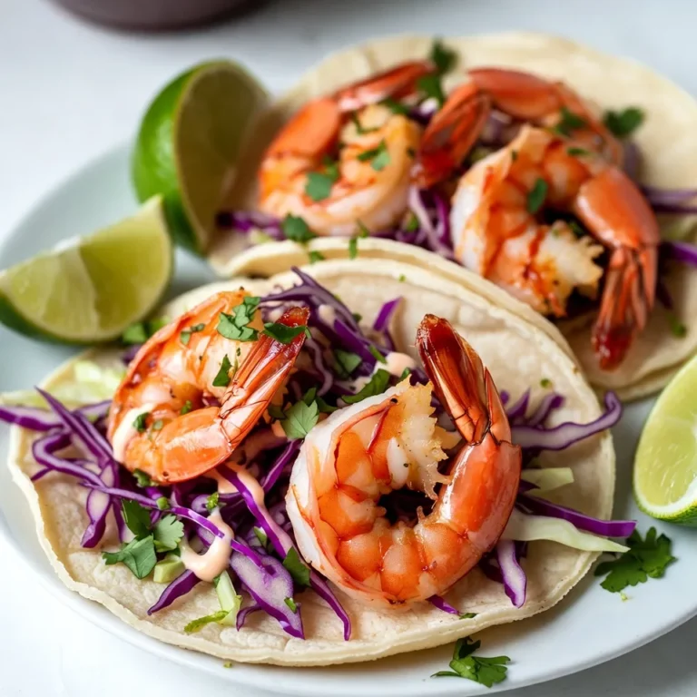 - 1 lb large shrimp, peeled and deveined - 2 tablespoons olive oil - 2 teaspoons chili powder - 1 teaspoon cumin - 1 teaspoon garlic powder - 1/2 teaspoon smoked paprika - Salt and pepper to taste For the spicy shrimp tacos, I start with large shrimp. They should be peeled and deveined to make cooking easier. The shrimp soak in a mix of olive oil and spices. I love using chili powder and cumin for a warm taste. Garlic powder adds a nice depth, while smoked paprika gives a hint of smokiness. A pinch of salt and pepper rounds out the flavors. - 1 cup red cabbage, finely shredded - 1 cup green cabbage, finely shredded - 1/4 cup fresh cilantro, chopped - 1/2 cup mayonnaise - 2 tablespoons lime juice - Zest of 1 lime - 1 jalapeño, finely chopped (optional for extra spice) For the cilantro lime slaw, I use both red and green cabbage. This adds color and crunch. Fresh cilantro lifts the flavor. A simple mix of mayonnaise, lime juice, and lime zest brings it all together. If you want more heat, I suggest adding jalapeño. It gives a nice kick to the slaw. - 8 small corn tortillas - Lime wedges for serving I prefer small corn tortillas for tacos. They are soft and hold everything well. Warming them makes them more pliable. You can also serve lime wedges on the side. A squeeze of lime brightens each bite! {{ingredient_image_1}} Start by marinating the shrimp with spices. In a medium bowl, mix 2 tablespoons of olive oil, 2 teaspoons of chili powder, 1 teaspoon of cumin, 1 teaspoon of garlic powder, 1/2 teaspoon of smoked paprika, and salt and pepper. Toss the shrimp in this mixture until well coated. Next, cook the shrimp to perfect doneness. Heat a large skillet over medium-high heat. Once hot, add the shrimp. Cook for about 2-3 minutes on each side. The shrimp should turn pink and opaque. Be careful not to overcook. Remove from heat and set aside. Now, let's make the cilantro lime slaw. In a separate bowl, combine 1 cup each of finely shredded red and green cabbage. Add 1/4 cup of chopped fresh cilantro, 1/2 cup of mayonnaise, and 2 tablespoons of lime juice. For extra zest, add the zest of 1 lime. If you like heat, you can also add a finely chopped jalapeño. Mix well until all the cabbage is coated. Season the slaw with salt and pepper to taste. This slaw adds crunch and flavor to the tacos. Warming the tortillas is key for the best texture. Use a dry skillet over medium heat. Warm the tortillas for about 30 seconds on each side until they are pliable. To assemble the tacos, place a few shrimp in the center of each warmed tortilla. Top with a generous spoonful of the cilantro lime slaw. This layering creates a wonderful mix of flavors and textures. Serve the tacos immediately with lime wedges on the side for an extra burst of flavor. Enjoy! To keep your shrimp juicy, start with fresh, large shrimp. I love using shrimp that are peeled and deveined. This makes cooking easier and faster. When marinating, make sure every shrimp gets coated in the spice mix. Cook the shrimp on medium-high heat. This helps them cook evenly. Avoid overcooking by watching them closely. Shrimp only need about 2-3 minutes on each side. They turn pink and opaque when done. Remove them from the heat as soon as they are cooked. Feel free to play with flavors. You can add more spices if you like heat. Try adding cayenne pepper or hot sauce for a kick. If you want a milder flavor, reduce the chili powder. You can also add more lime juice for brightness. A dash of soy sauce can deepen the taste. Mixing in a touch of honey can balance the heat too. Experiment to find your perfect blend! To make your tacos look great, serve them on a wooden platter. Line the platter with parchment paper for a rustic touch. This keeps the tacos from sliding around. Garnish with fresh cilantro for color. Lime wedges add a pop and let guests add their own zing. Arrange the tacos neatly, and let those vibrant colors shine! Pro Tips Perfectly Cooked Shrimp: To ensure your shrimp are juicy and tender, cook them just until they turn pink and opaque. Overcooking will make them rubbery. Warm Tortillas: Warming your corn tortillas enhances their flavor and makes them pliable. Use a dry skillet for the best results, cooking each side for about 30 seconds. Customize Your Slaw: Feel free to add other fresh ingredients to the cilantro lime slaw, such as diced bell peppers or shredded carrots, for extra crunch and flavor. Spice Control: Adjust the amount of jalapeño in your slaw according to your spice preference. You can also use a milder pepper if you're sensitive to heat. {{image_2}} If shrimp isn't your favorite, you can swap it for fish or chicken. Fish like tilapia or cod work well. They cook fast and stay flaky. For chicken, use boneless, skinless thighs or breasts. Cut them into bite-sized pieces and follow the same spice method. If you want a vegetarian option, try using grilled veggies. Bell peppers, zucchini, and mushrooms can give you that satisfying bite. You can also use black beans or chickpeas. They add protein and taste great with the slaw. You can mix up the slaw easily. Instead of red and green cabbage, use Napa cabbage or even kale. If you want a twist, add fruits. Mango, pineapple, or even apples can bring a nice sweetness. They balance the spice from the shrimp perfectly. For extra crunch, toss in some shredded carrots or radishes. These not only add flavor but also make the slaw more colorful and fun. Corn tortillas are classic, but you can explore other options. Flour tortillas are soft and chewy, which some people prefer. If you want something different, try using lettuce wraps. They are fresh and low-carb. For gluten-free options, look for corn or rice tortillas. Many brands offer gluten-free varieties that are just as tasty. This way, everyone can enjoy the tacos! To keep your leftover tacos fresh, separate the shrimp, slaw, and tortillas. Place each in airtight containers. This prevents sogginess and keeps flavors intact. Store the shrimp in the fridge for up to three days. When you're ready to eat, reheat the shrimp in a pan over medium heat. Cook for about two minutes until hot. Avoid overcooking; you want them juicy! For the slaw, use a different container. Cover it tightly to keep it crisp. The slaw lasts in the fridge for about three days. If you notice it getting watery, just drain a bit. You can also keep the slaw dry until you're ready to serve. This helps keep the crunch. Can you freeze shrimp tacos? Yes, but it's best to freeze shrimp and slaw separately. Wrap the shrimp tightly in plastic wrap, then in foil. This helps prevent freezer burn. For slaw, store it in a freezer bag. Use within three months for the best taste. When you're ready to enjoy, thaw in the fridge overnight and reheat the shrimp as mentioned above. To make shrimp tacos spicy, start with spicy seasoning. Use extra chili powder or add cayenne pepper. You can also toss in chopped jalapeños for heat. Adjust to your taste. More spice means more flavor. Great sides for shrimp tacos include: - Mexican rice - Black beans - Corn salad - Guacamole These dishes complement the tacos nicely. They add color and flavor to your meal. Yes, you can prep shrimp tacos early. Marinate shrimp and store in the fridge. Make the slaw ahead too. Keep it in a sealed container. Warm the tortillas just before serving. This saves time and keeps flavors fresh. Spicy shrimp tacos are a tasty treat you can easily make at home. We covered key ingredients, from shrimp to slaw, and even optional flavors. I shared simple steps to cook and assemble your tacos, plus tips for juicy shrimp and eye-catching presentations. Don't forget the variations to keep things fresh! With the right storage tips, you can enjoy leftovers too. These tacos are fun to make and will impress anyone you serve them to. Try them out, and enjoy the flavors that come together in every bite!